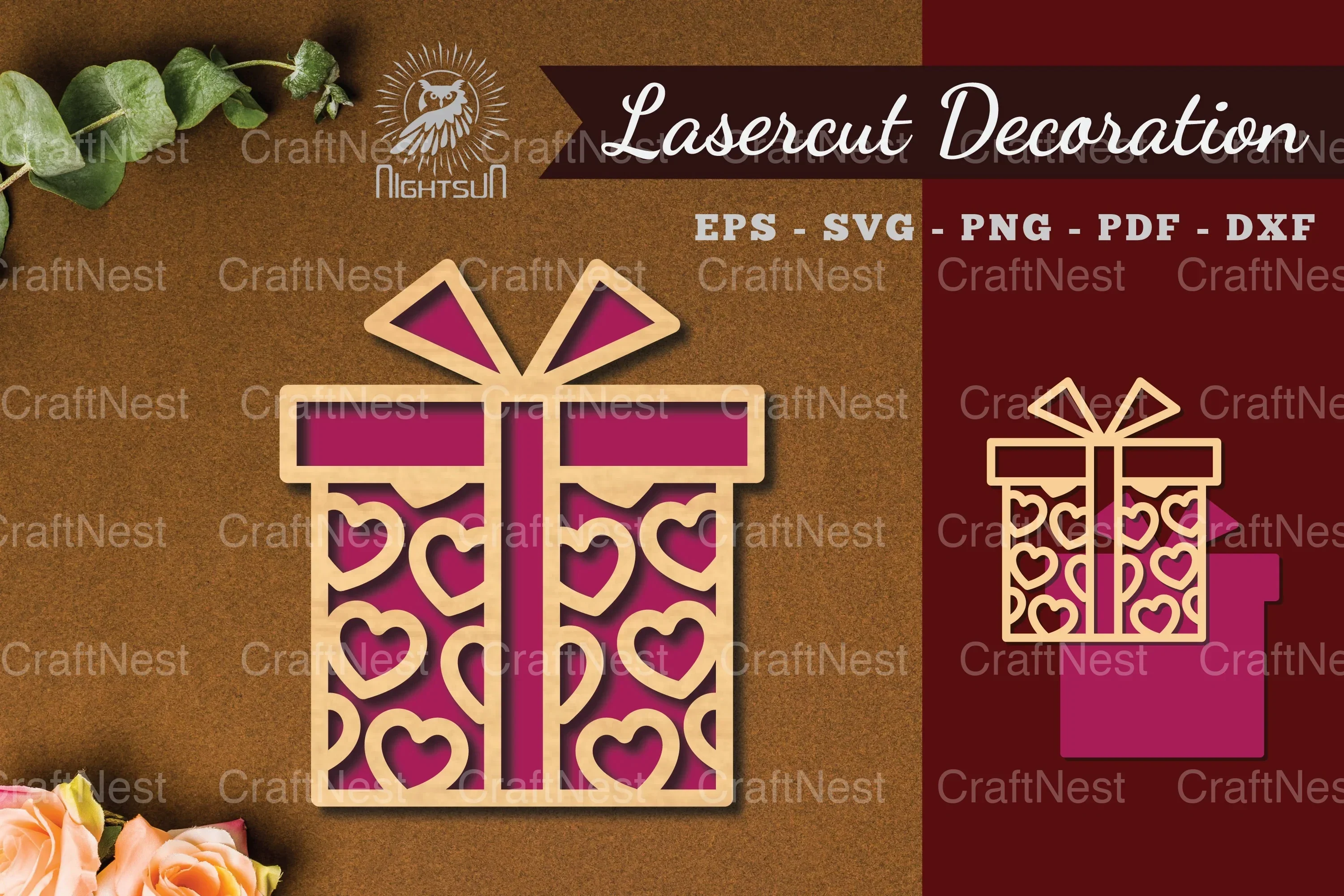 Heart Gift Box Laser Cut Decoration Clipart Bundle