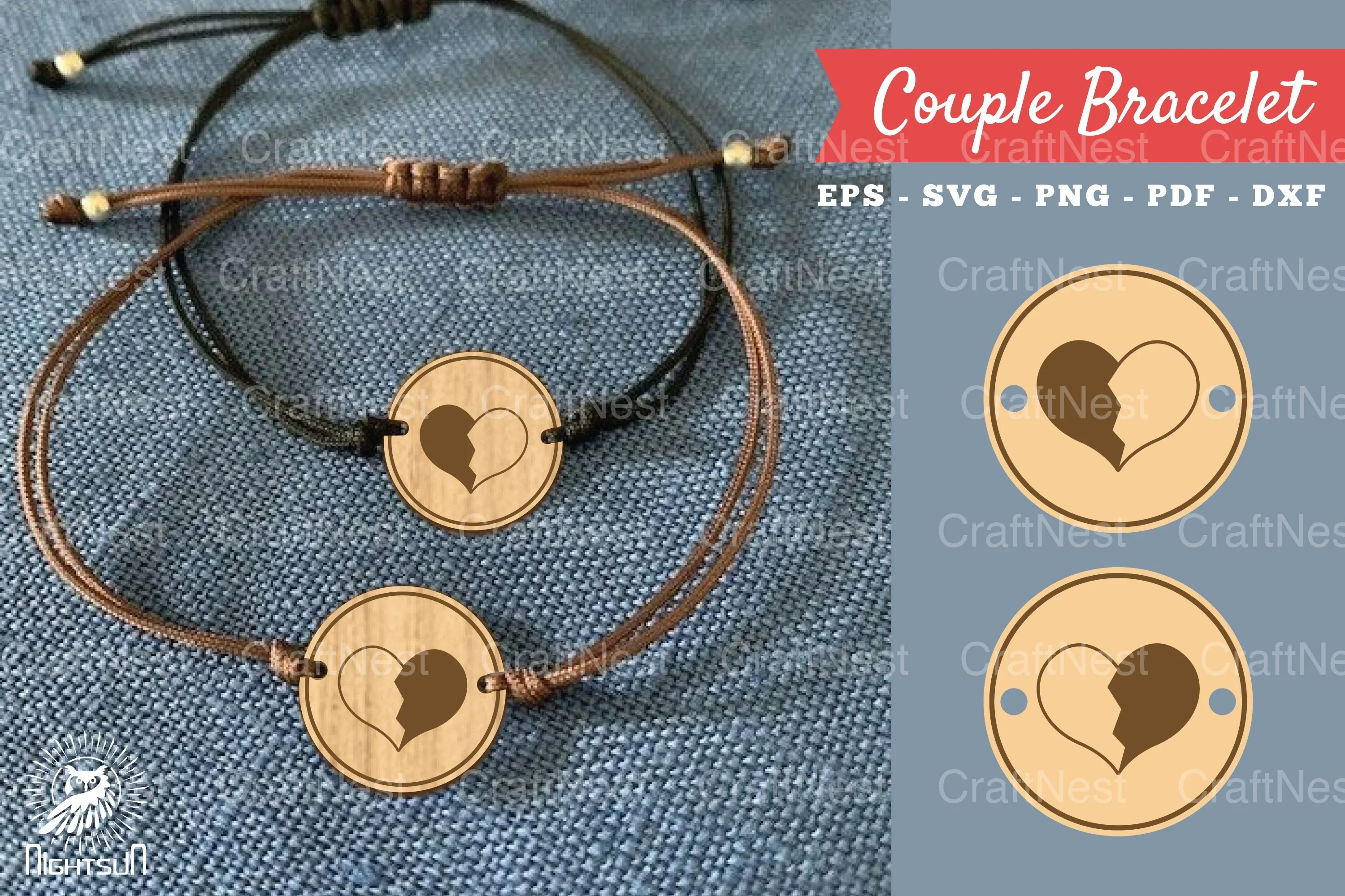 Heart Laser Cut Couple Bracelet SVG Bundle