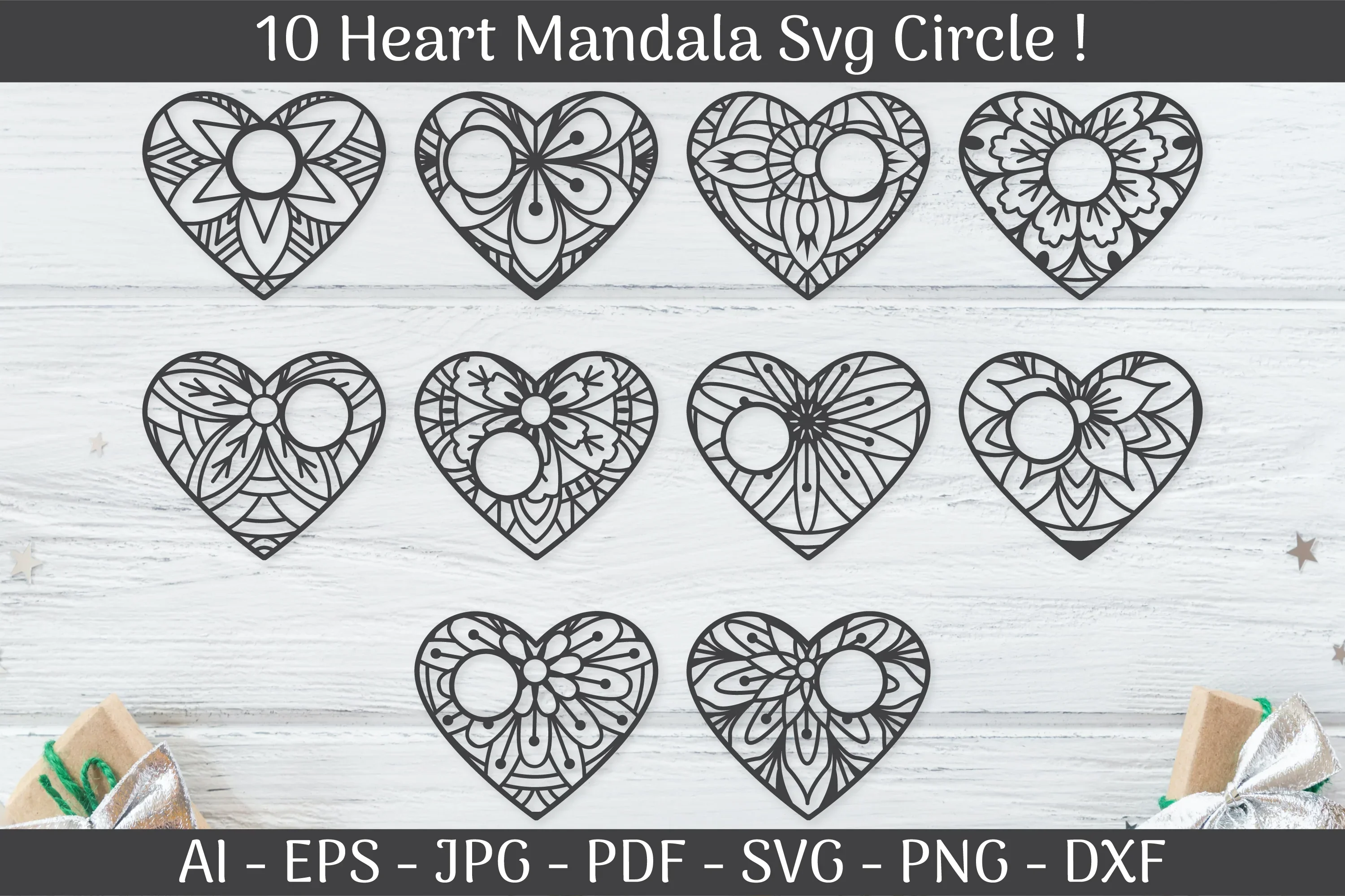 Heart Mandala Frame Circle SVG Bundle