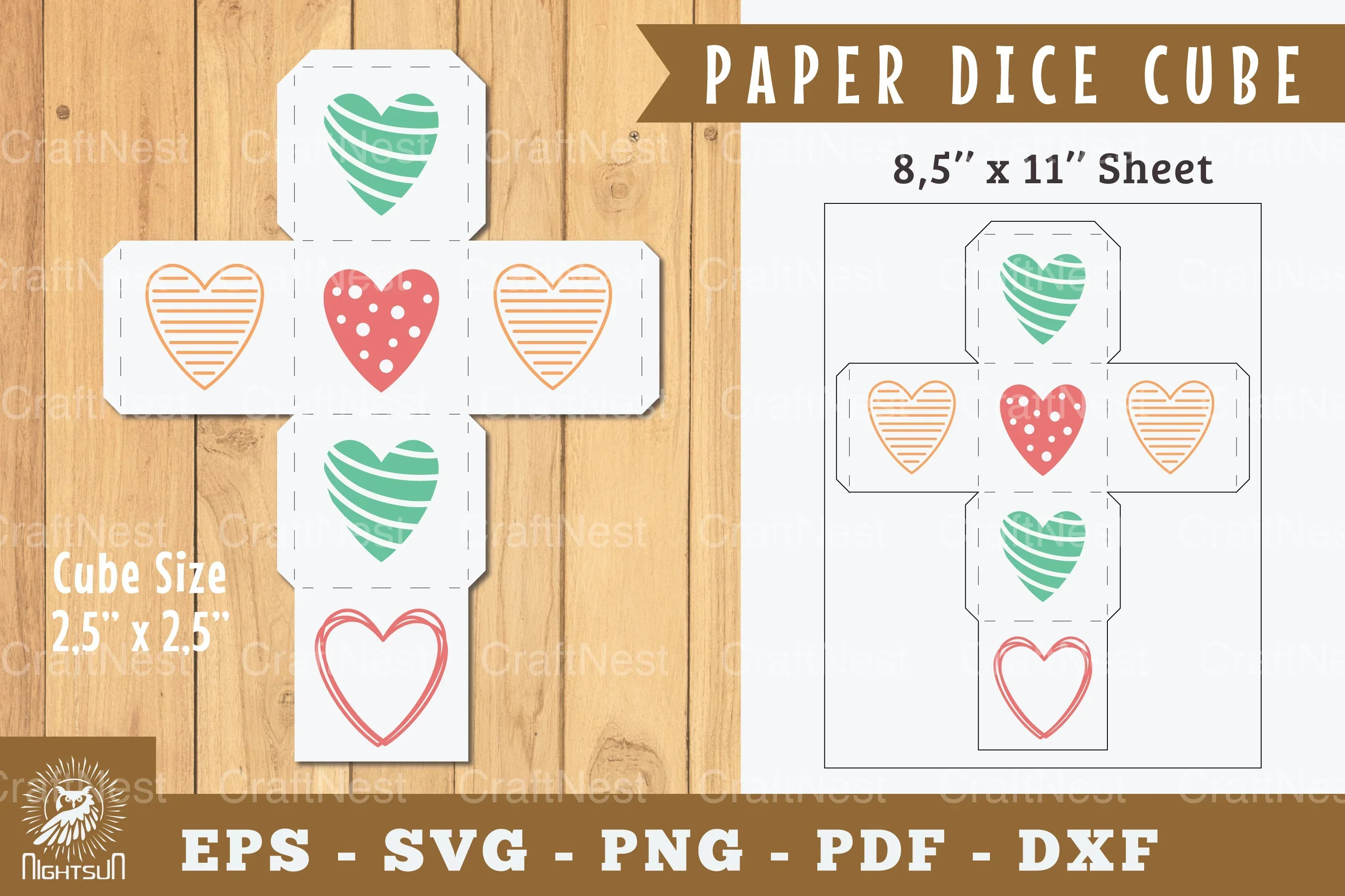 Heart Paper Dice Cube Printable - Clipart Bundle