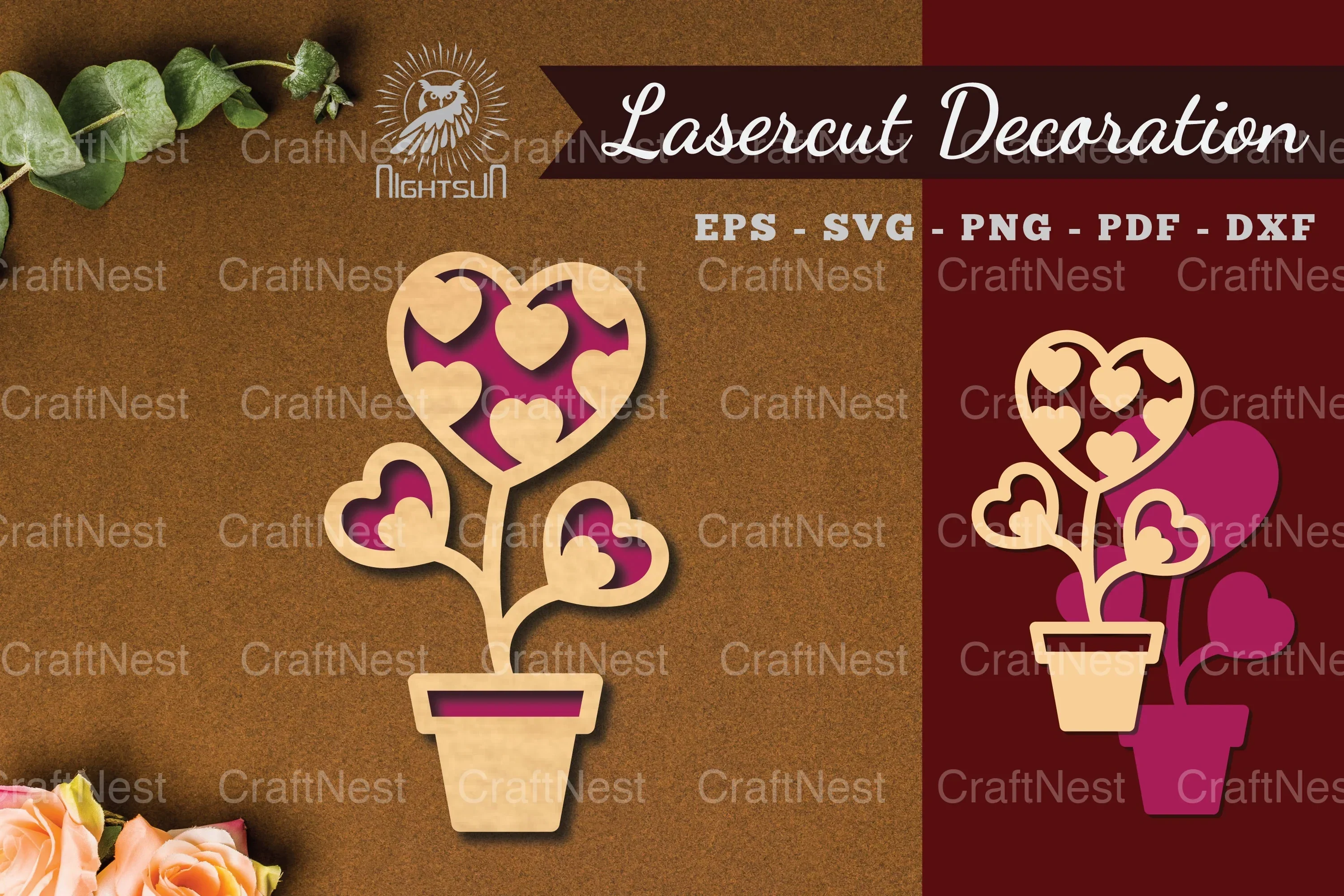 Heart Plant Laser Cut Decoration Clipart Bundle
