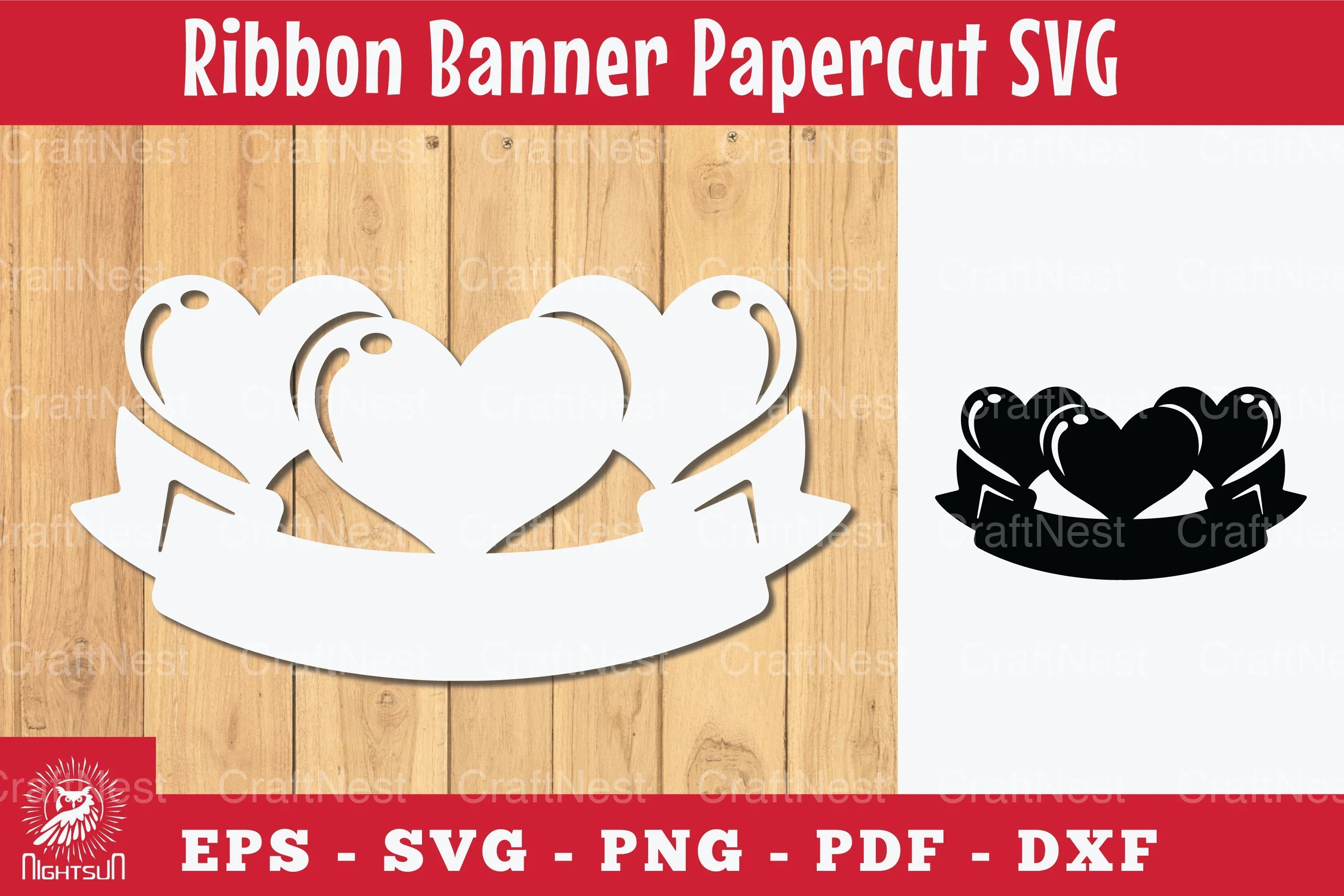 Heart Ribbon Banner Papercut Clipart Bundle