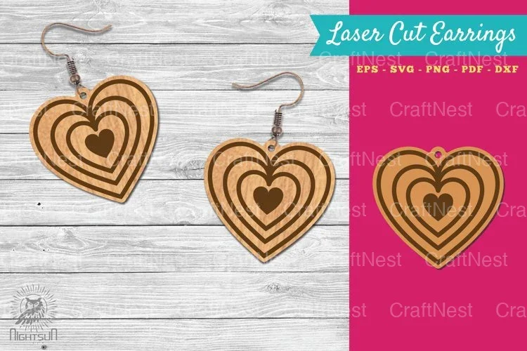 Heart Shape Lasercut Earrings SVG Bundle