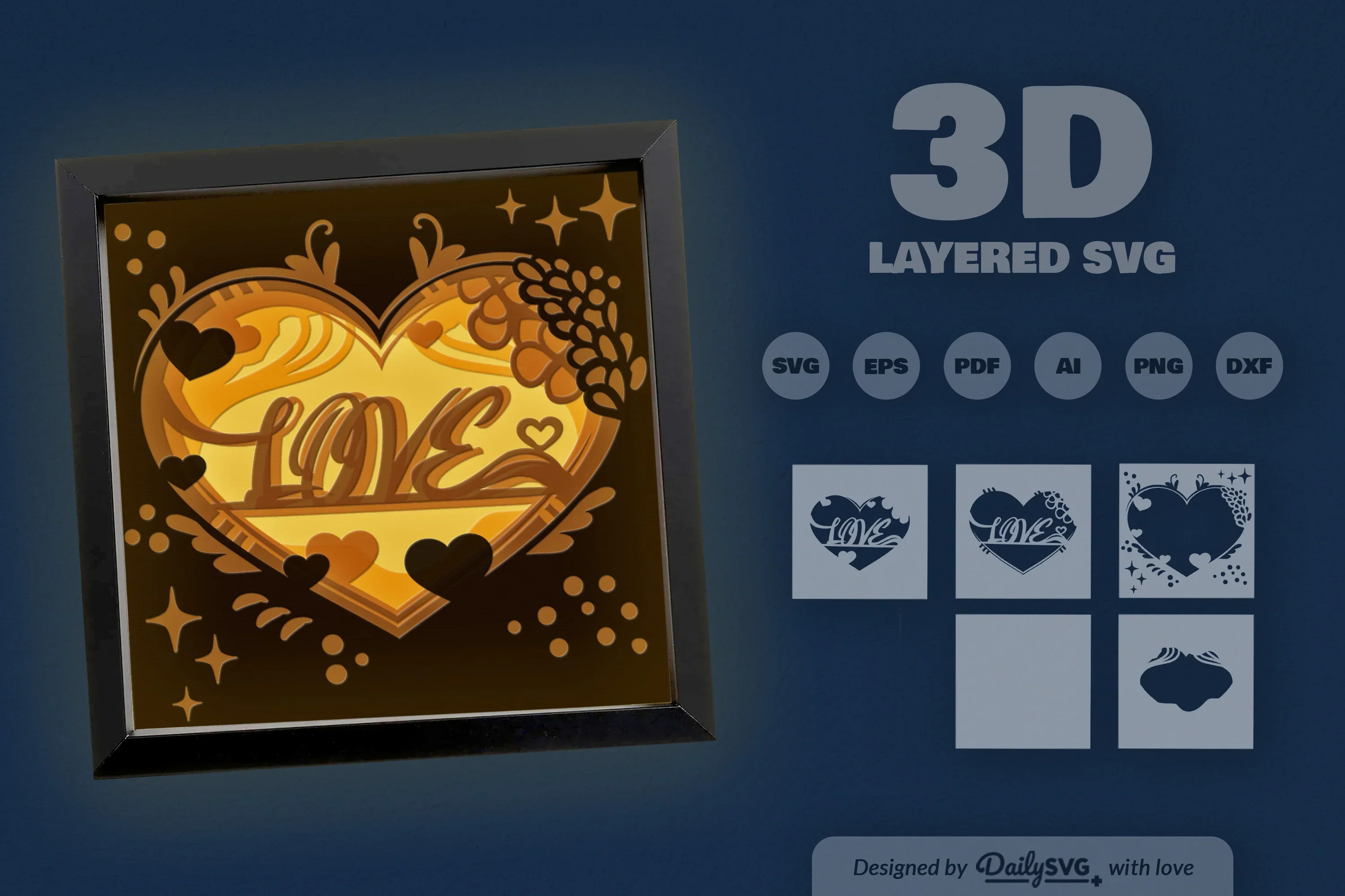Heart Valentine Papercut Shadow Box SVG Bundle - Image 3