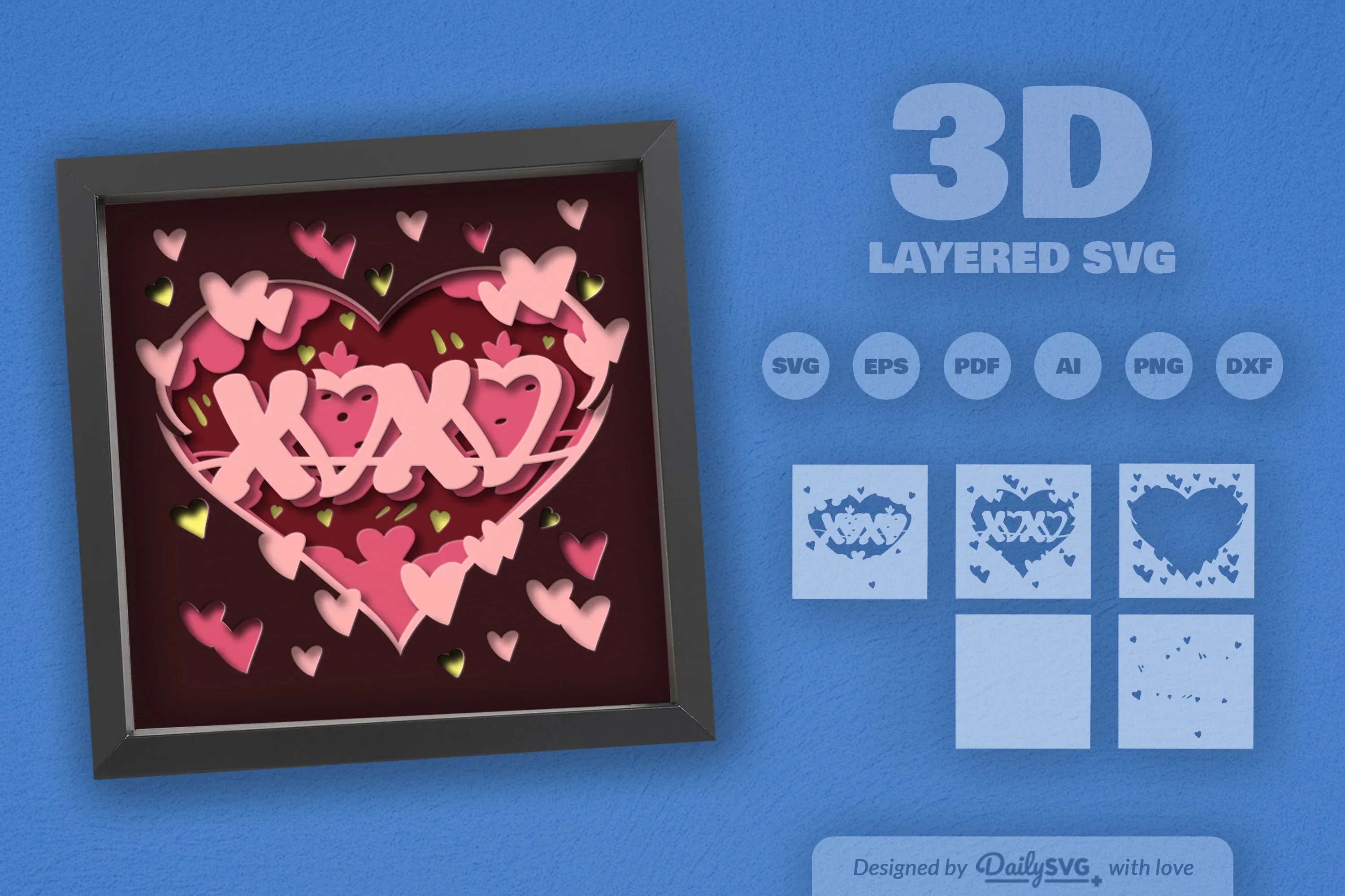 Heart Xoxo Valentine Papercut SVG Bundle - Image 2