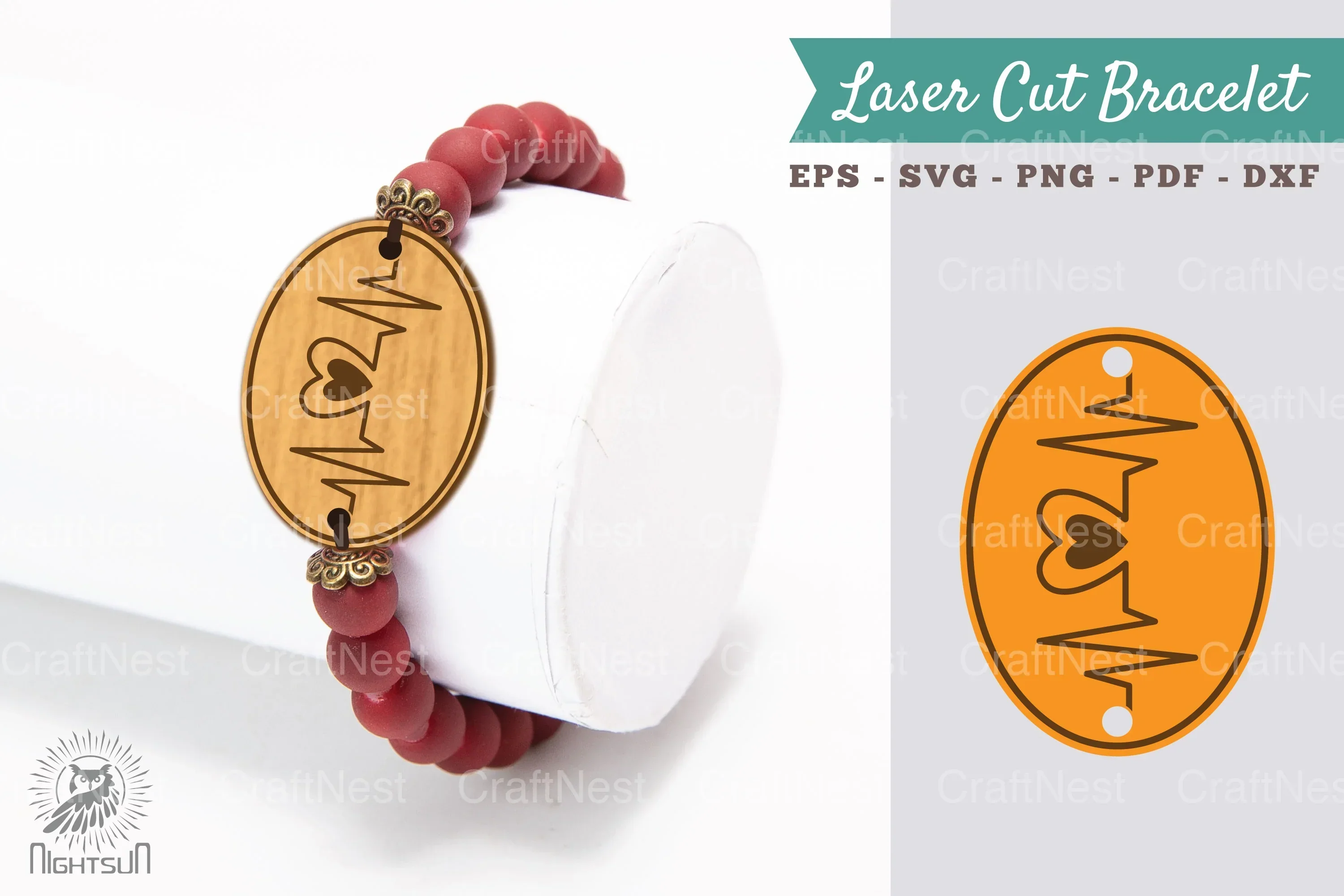 Heartbeat Laser Cut Bracelet SVG Design Bundle