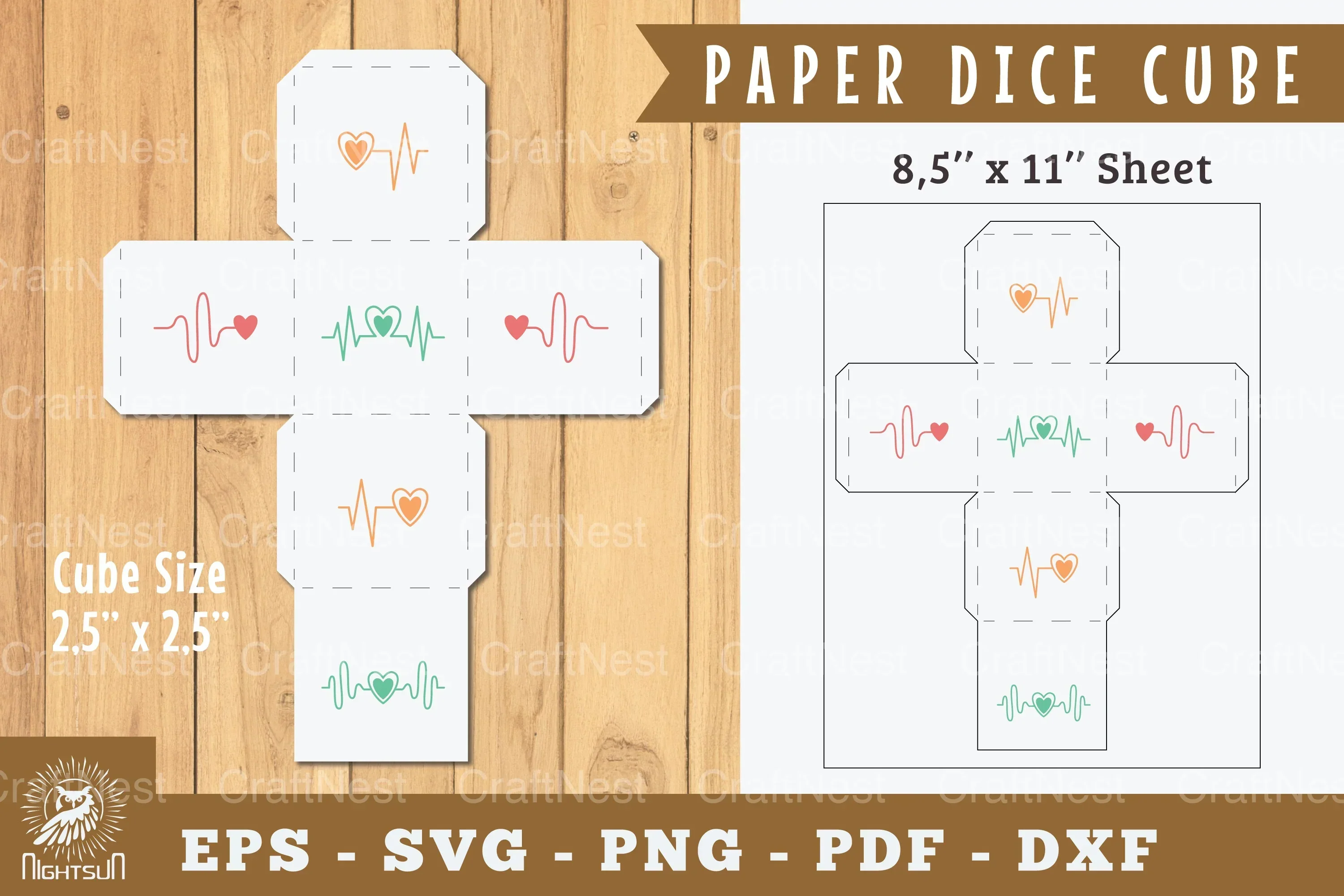 Heartbeat Paper Dice Cube Printable - Clipart Bundle