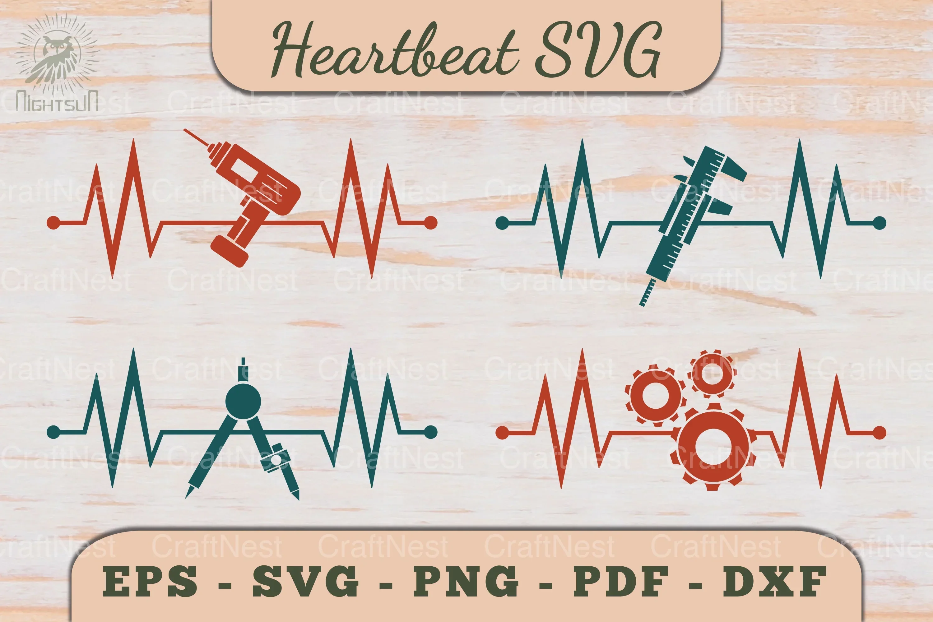 Heartbeat SVG Tools Clipart Bundle
