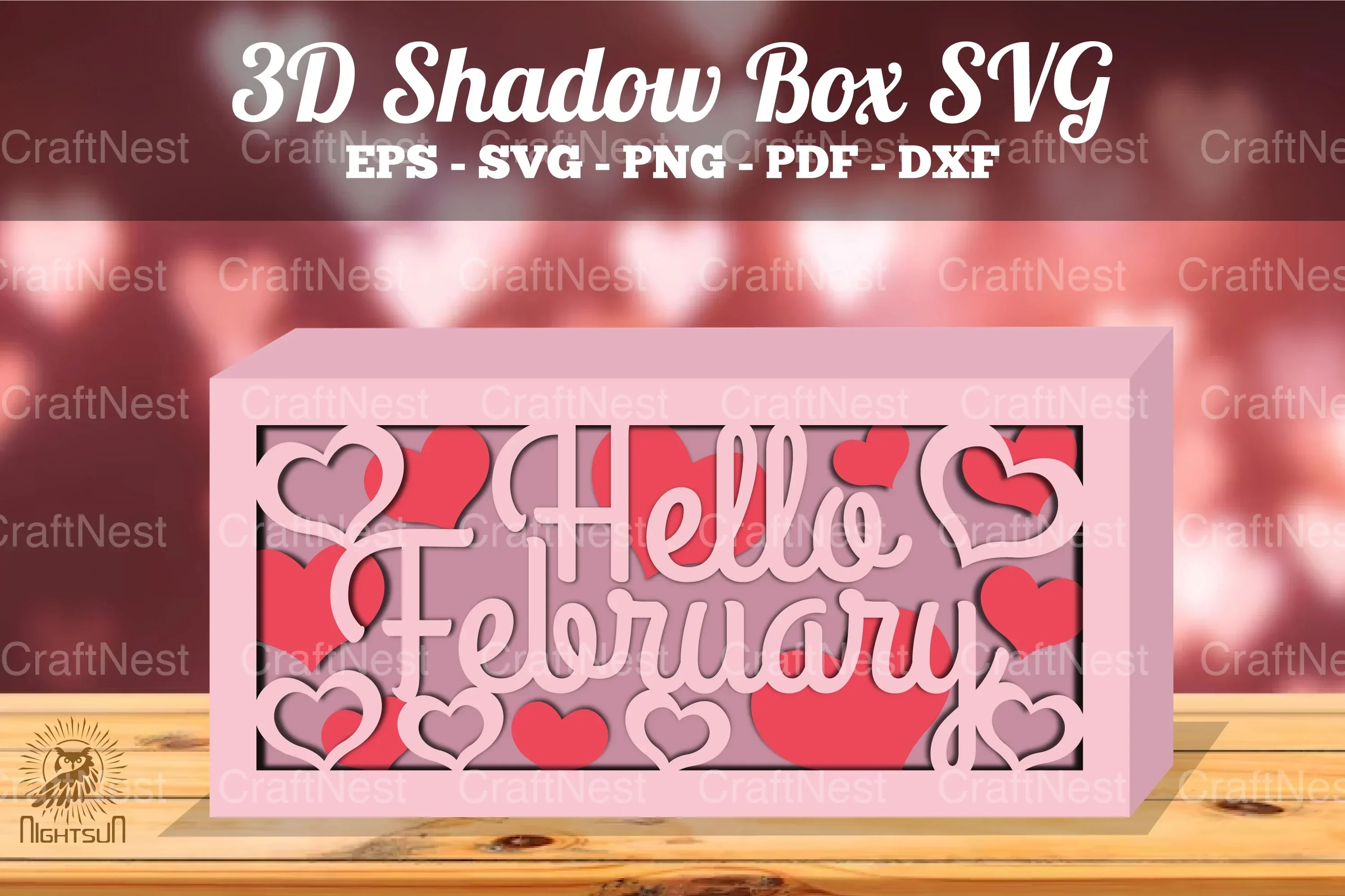 Hello February 3D Shadow Box Clipart Bundle