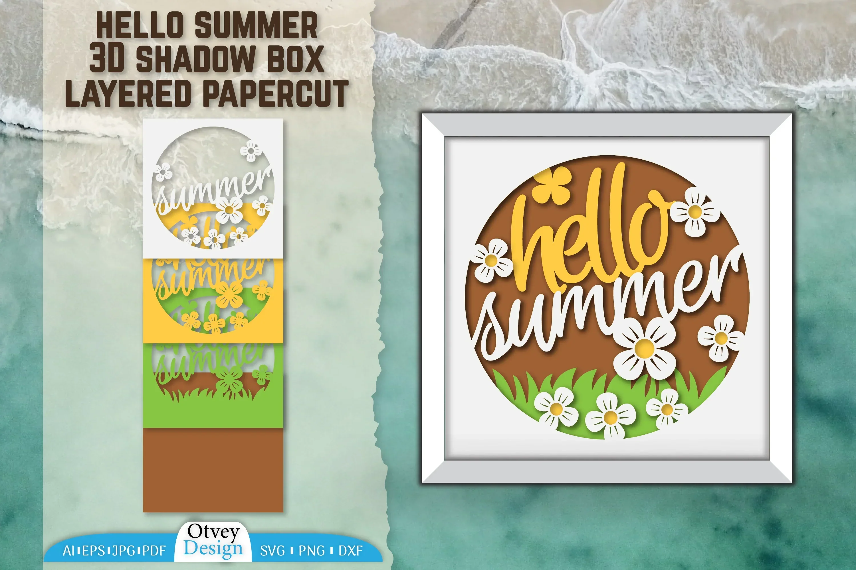 Hello Summer 3D Shadow Box Papercut SVG Bundle