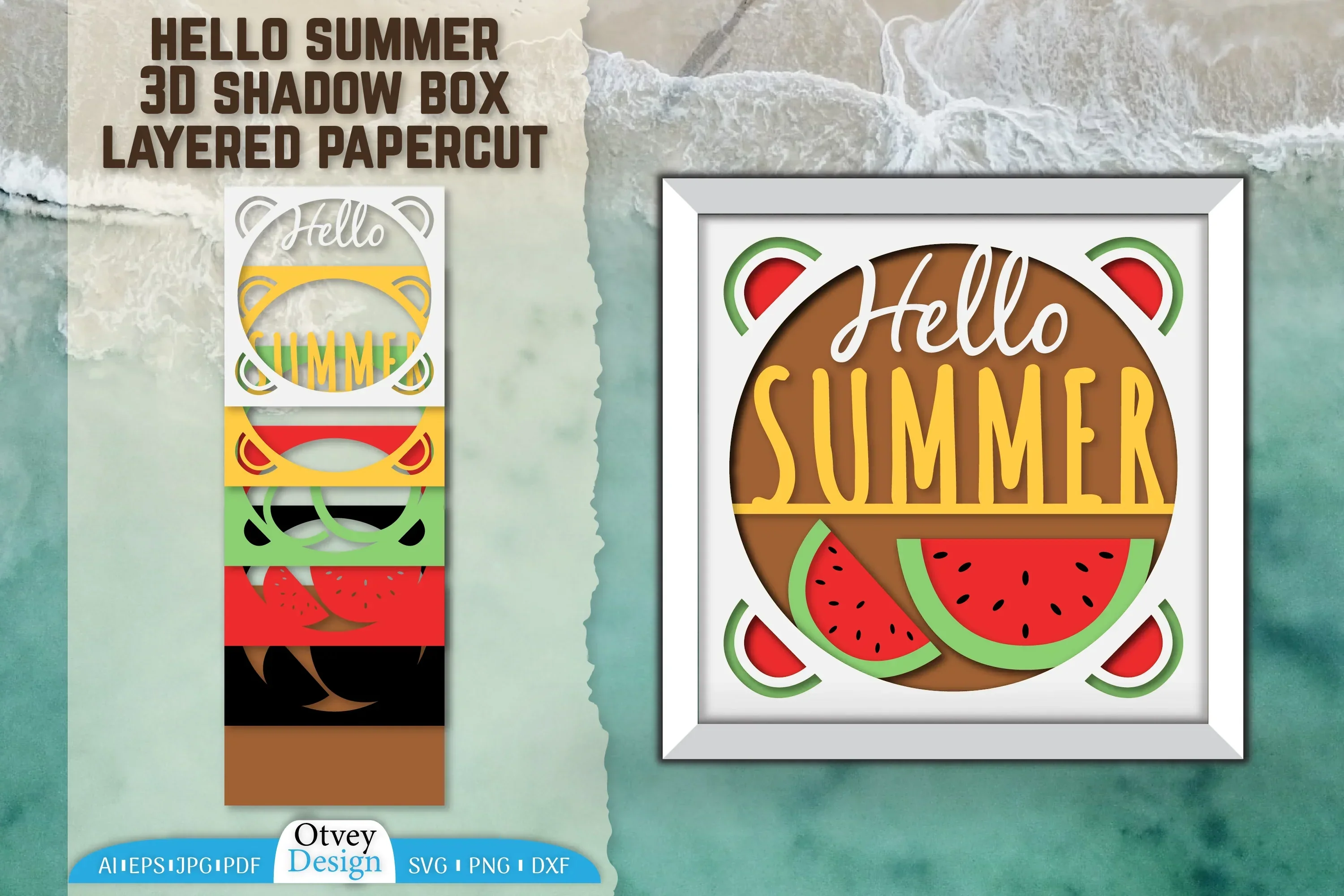Hello Summer 3D Shadow Box Papercut SVG Bundle