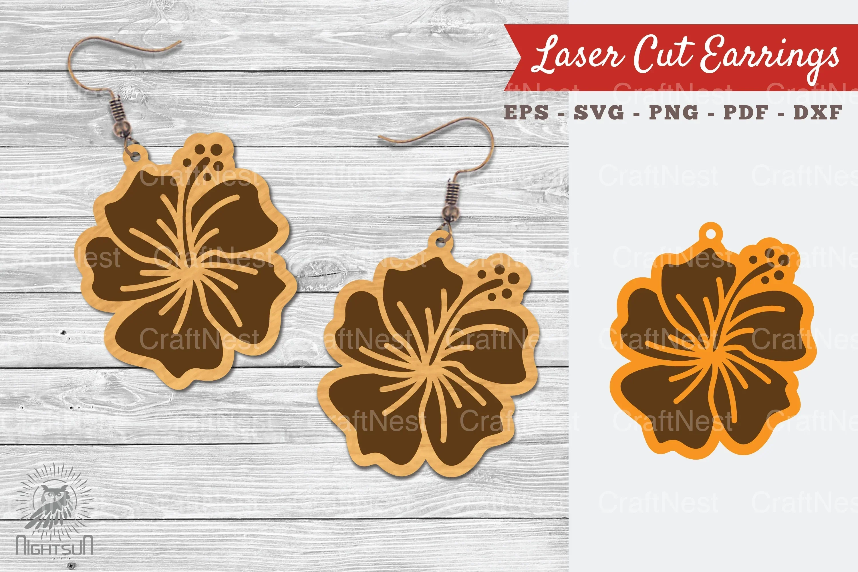 Hibiscus Flower Laser Cut Earrings SVG Bundle