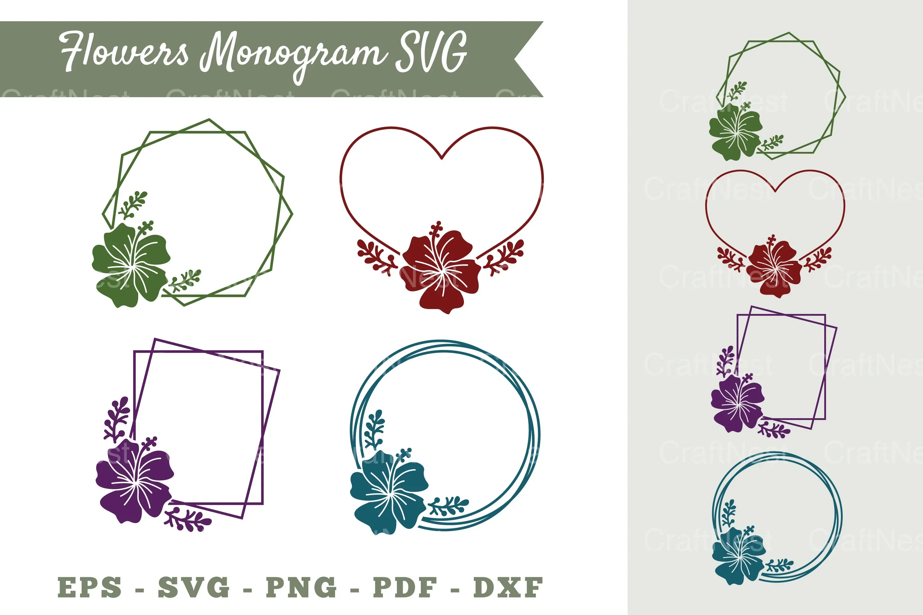 Hibiscus Flower Monogram Clipart Bundle