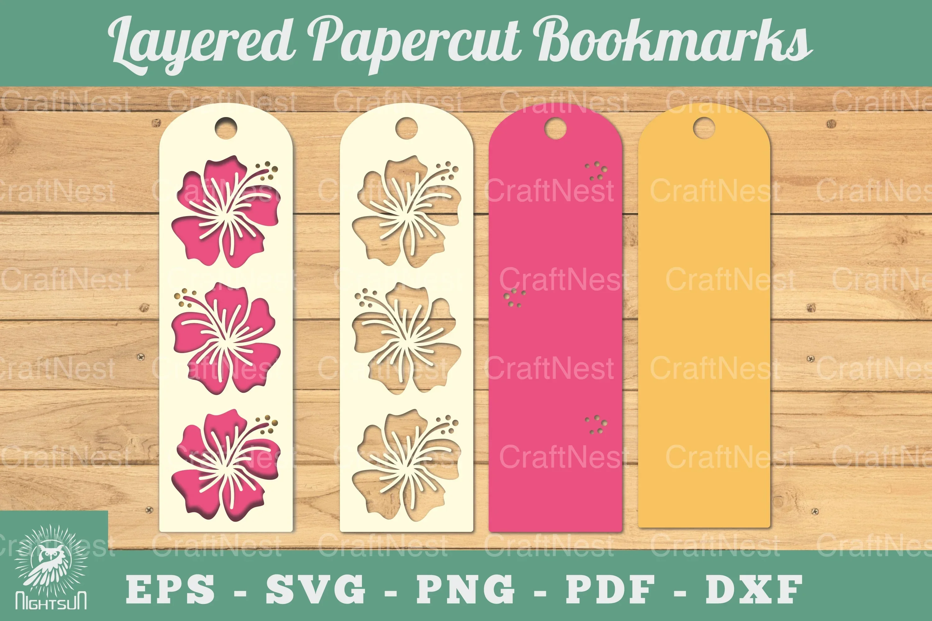 Hibiscus Flowers Layered Papercut Bookmark Clipart Bundle