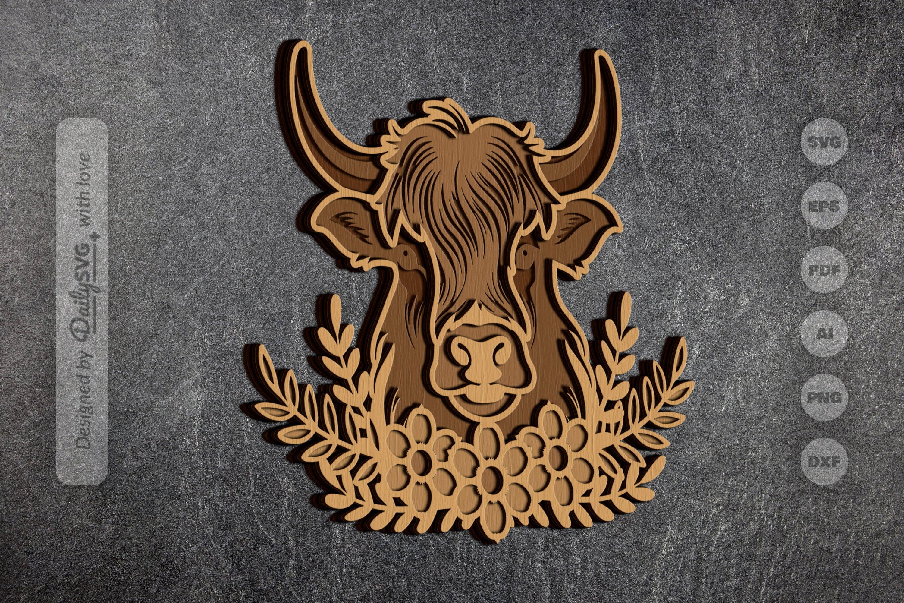 Highland Cow Floral Laser Cut SVG Bundle - Image 3