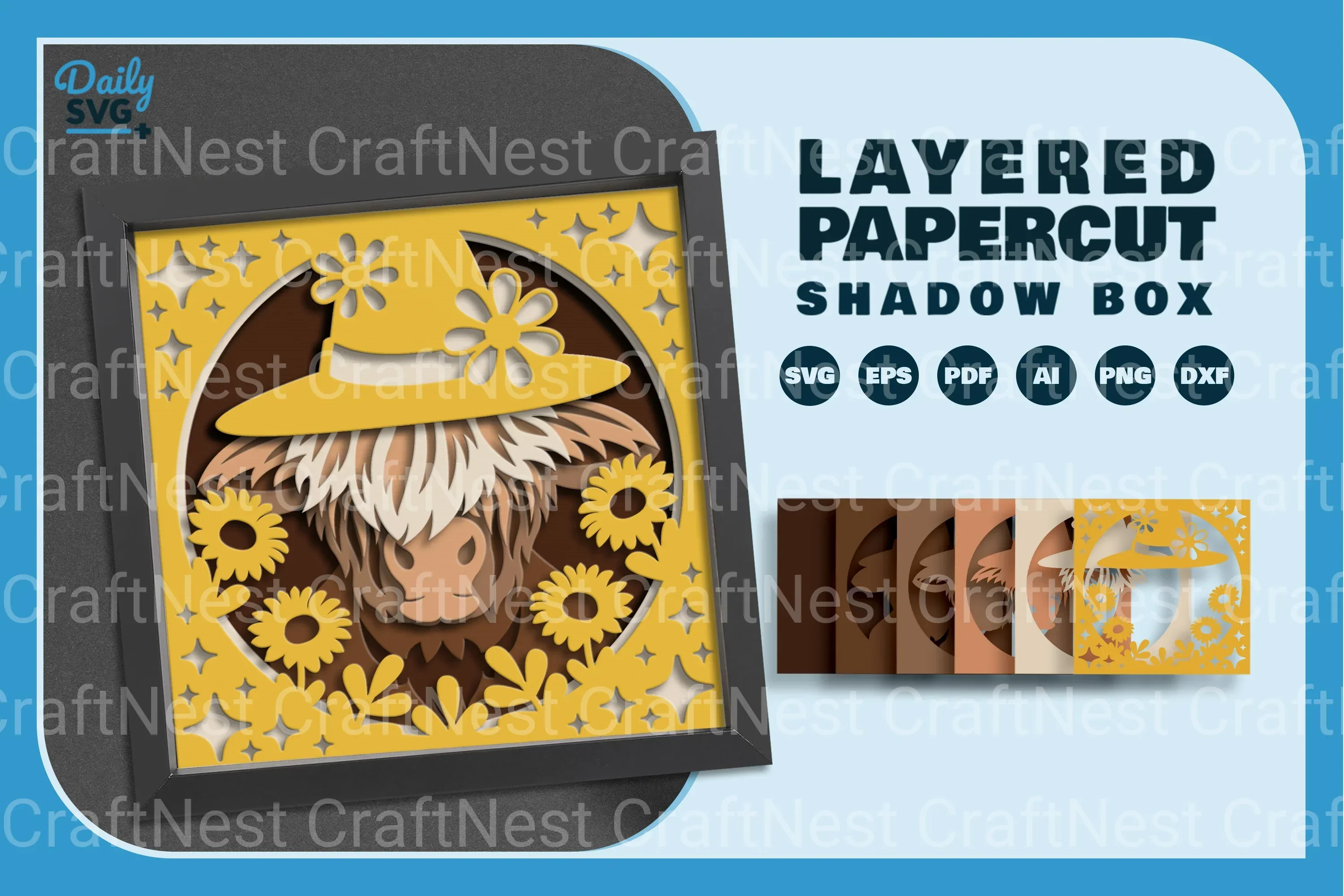Highland Cow Floral Papercut SVG Bundle
