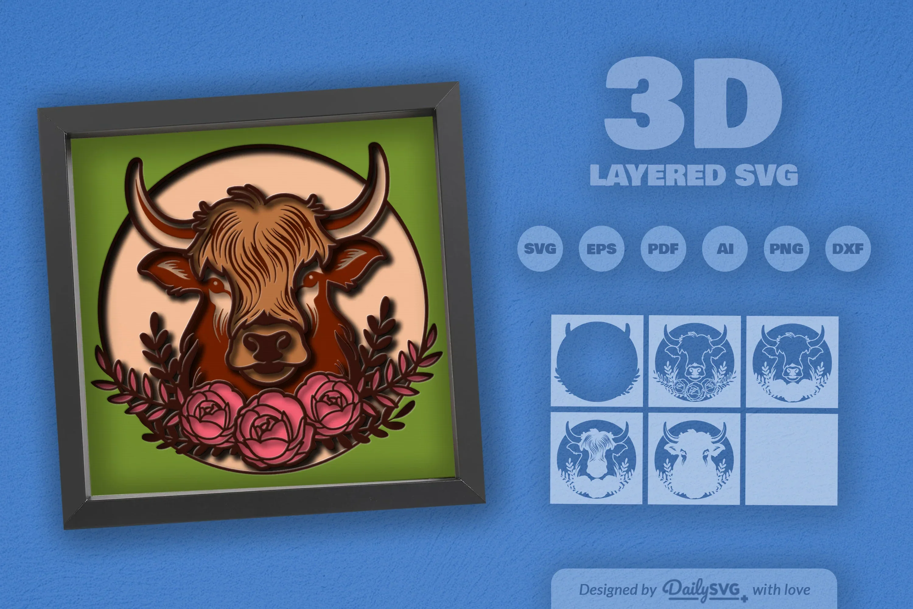 Highland Cow Floral Papercut SVG Bundle - Image 2