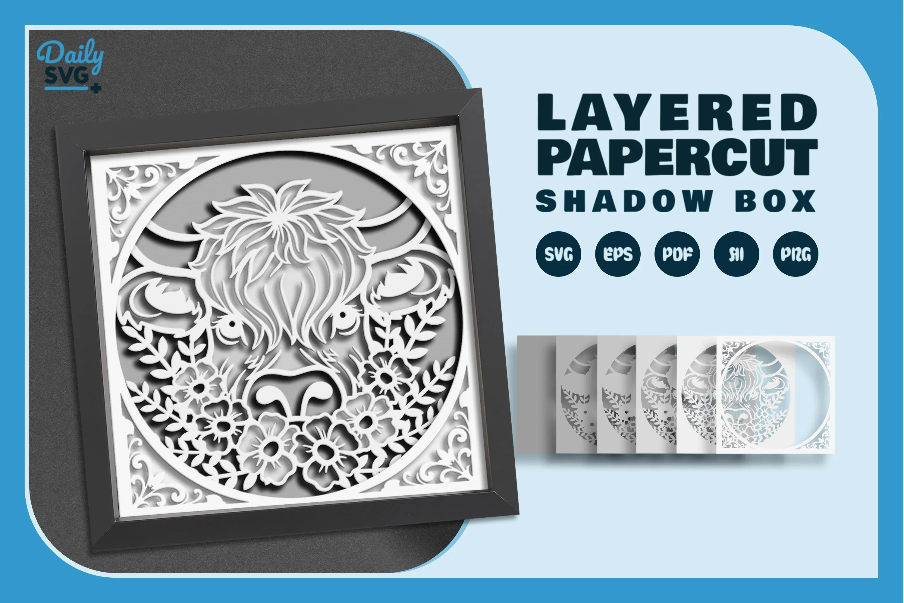 Highland Cow White Papercut SVG Bundle - Image 2