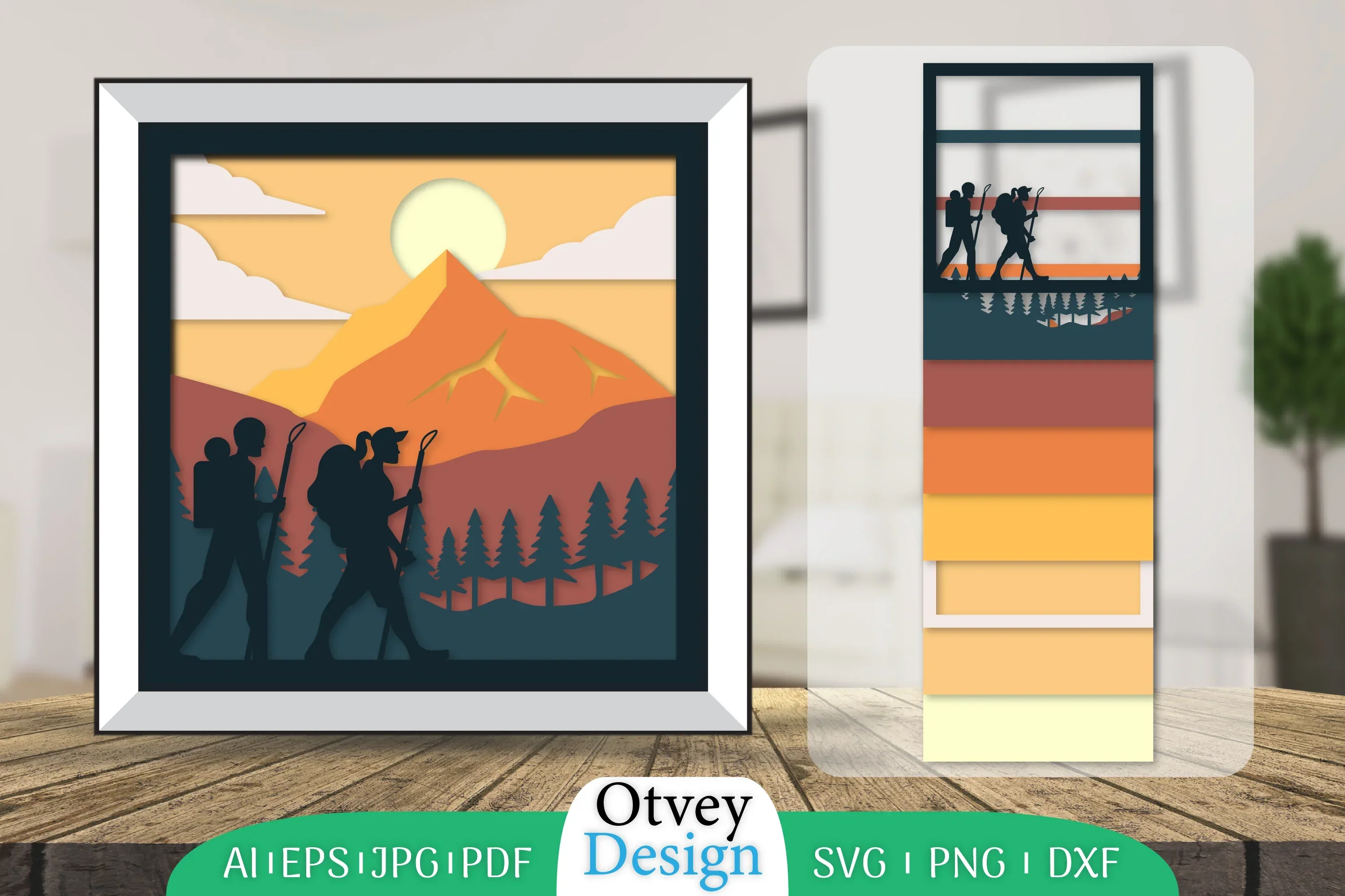 Hiking Couple 3D Shadowbox Layered Papercut SVG Bundle