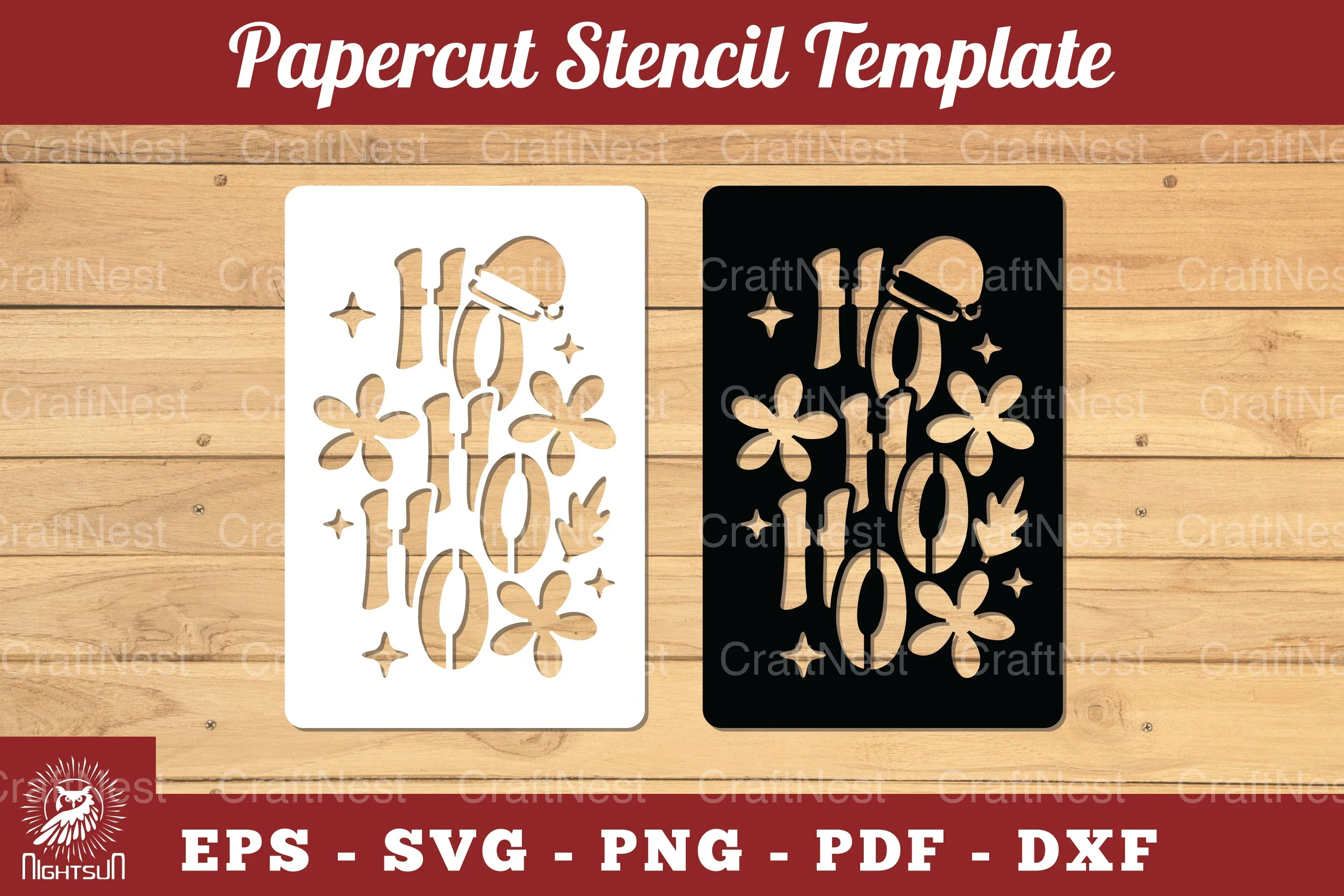 Ho Ho Ho Papercut Stencil Clipart Bundle