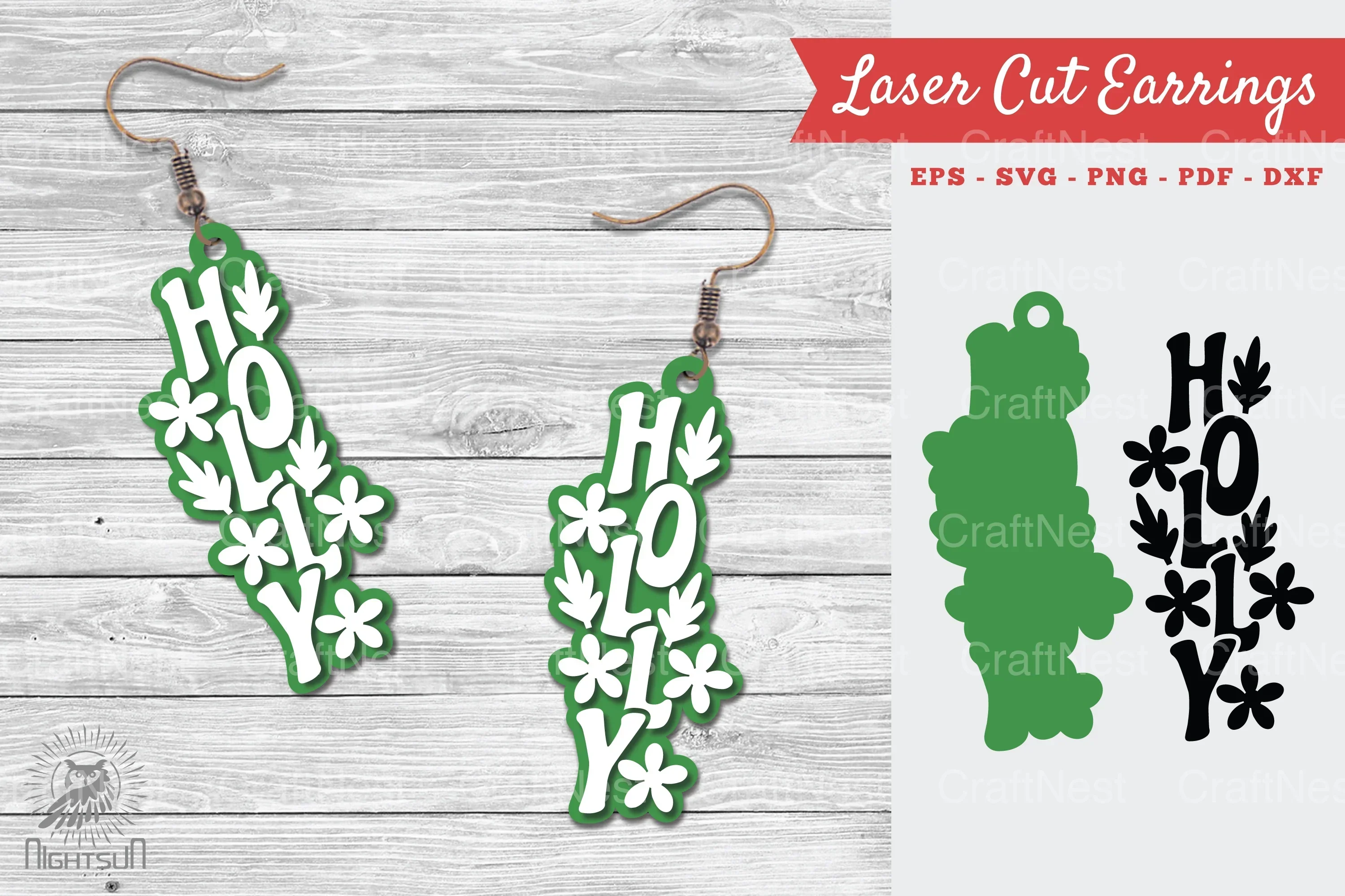 Holly Laser Cut Earrings SVG Design Bundle