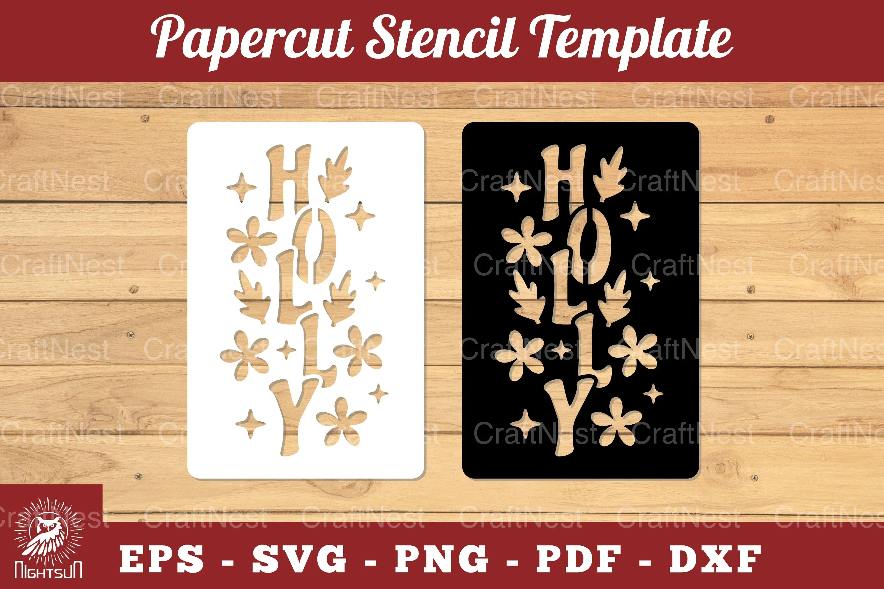 Holly Papercut Stencil Clipart Bundle