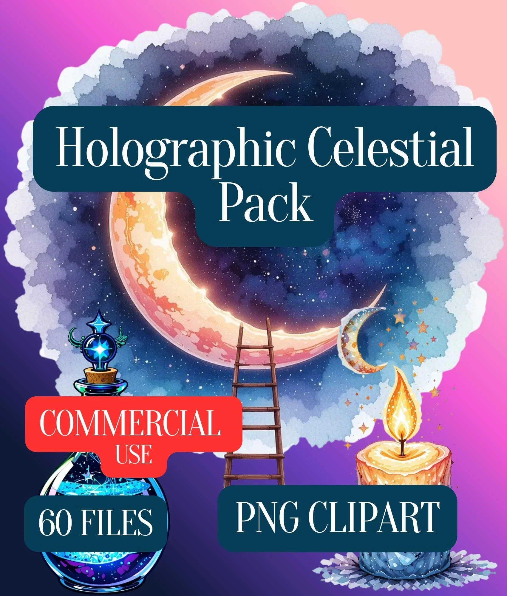 Holographic Celestial Clipart Bundle - Image 9