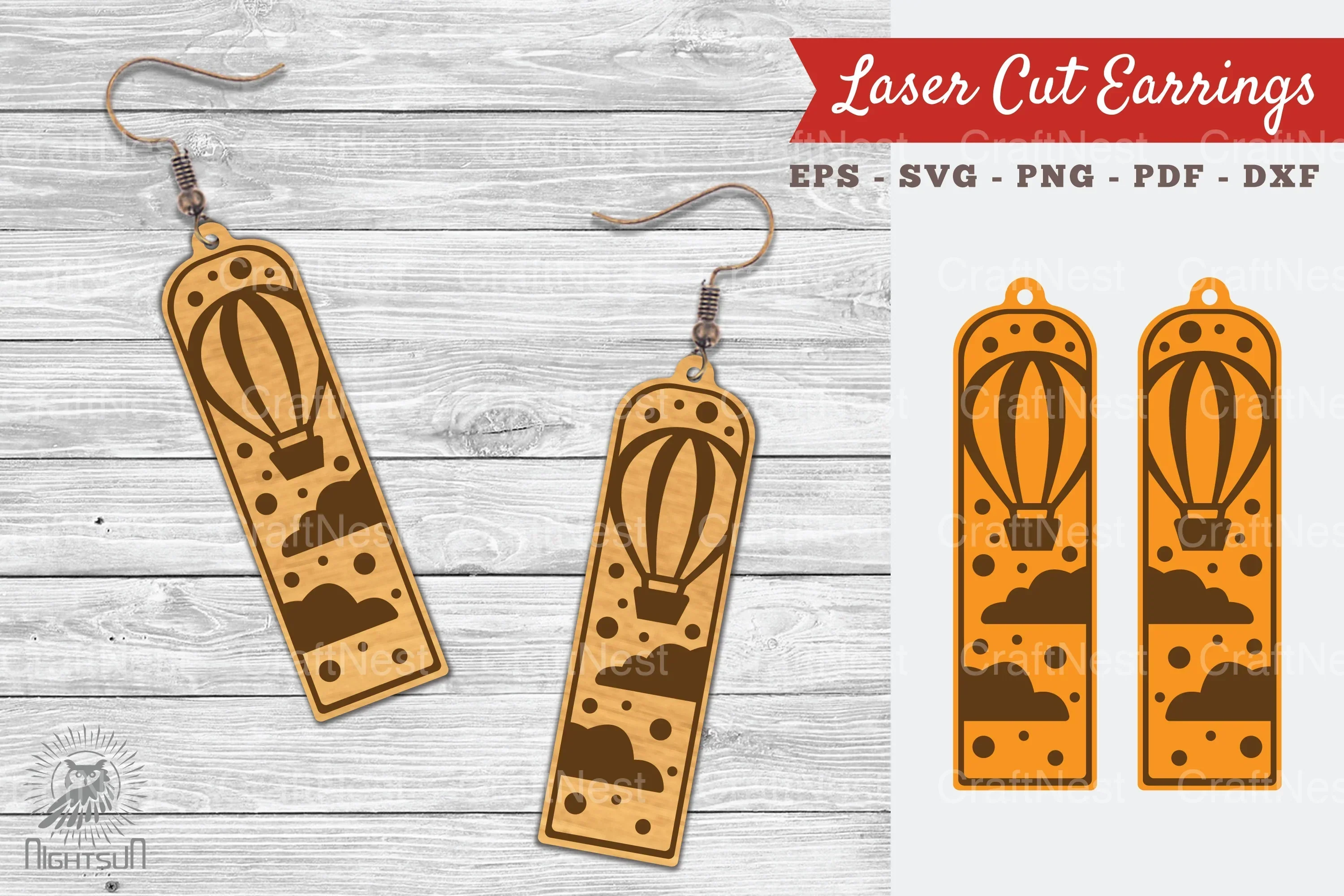 Hot Air Balloon Laser Cut Earrings Clipart Bundle