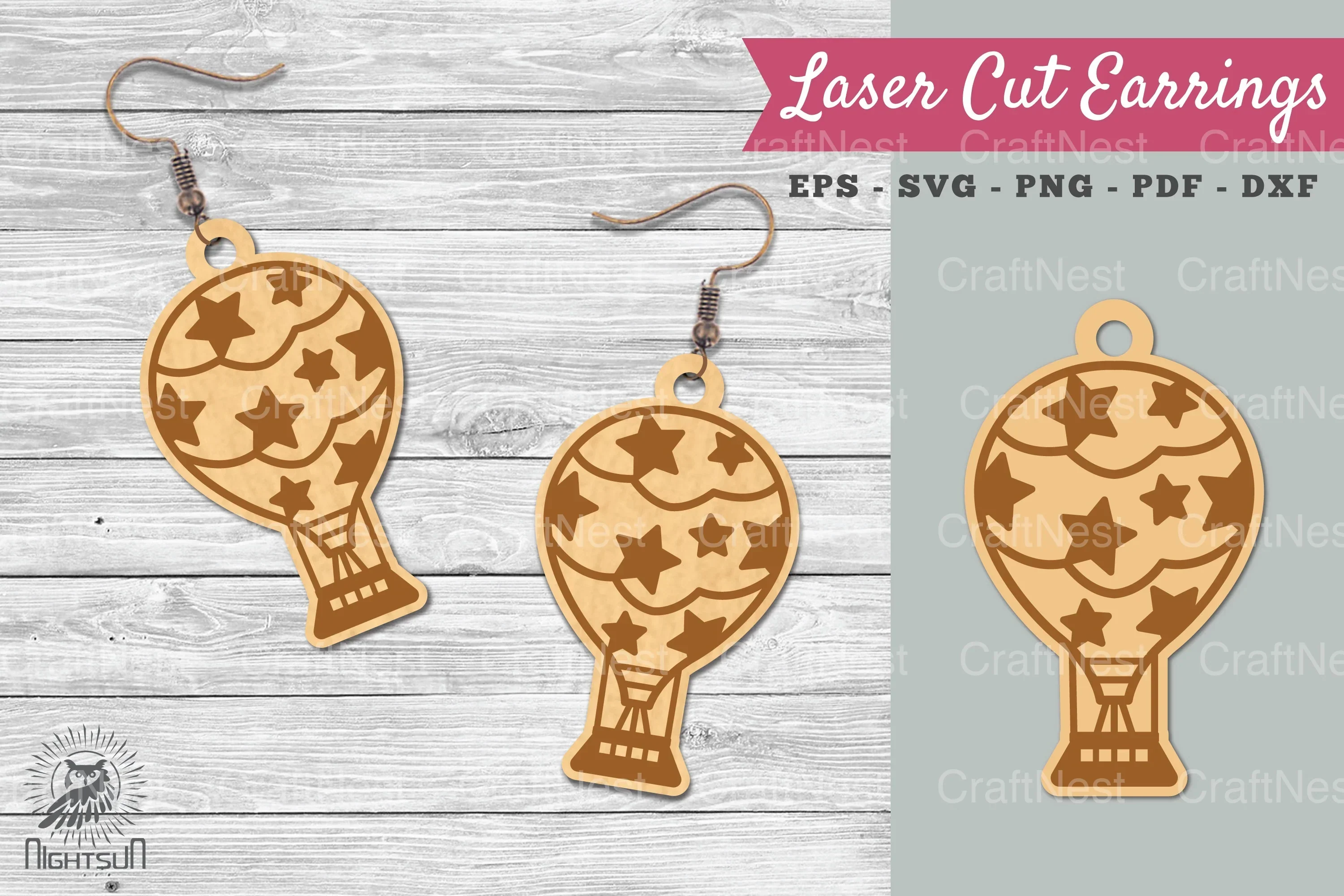 Hot Air Balloon Laser Cut Earrings SVG Bundle