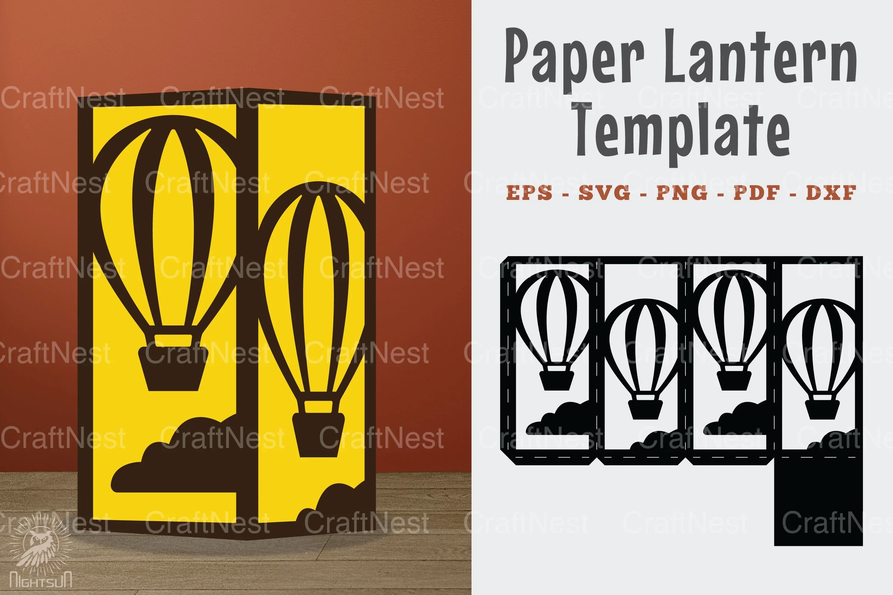 Hot Air Balloon Papercut Lantern Template Bundle