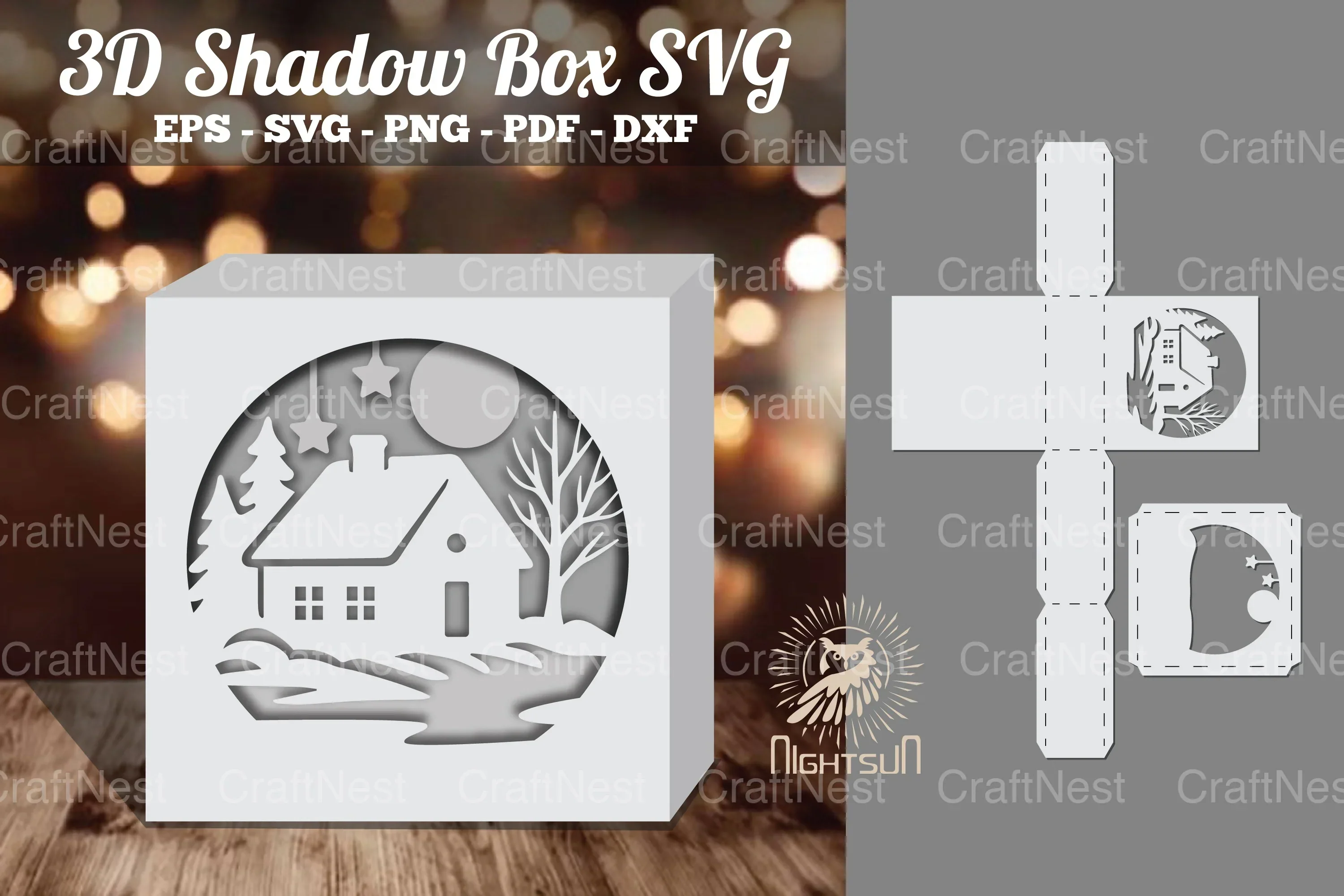 House in Forest Papercut Shadow Box Clipart