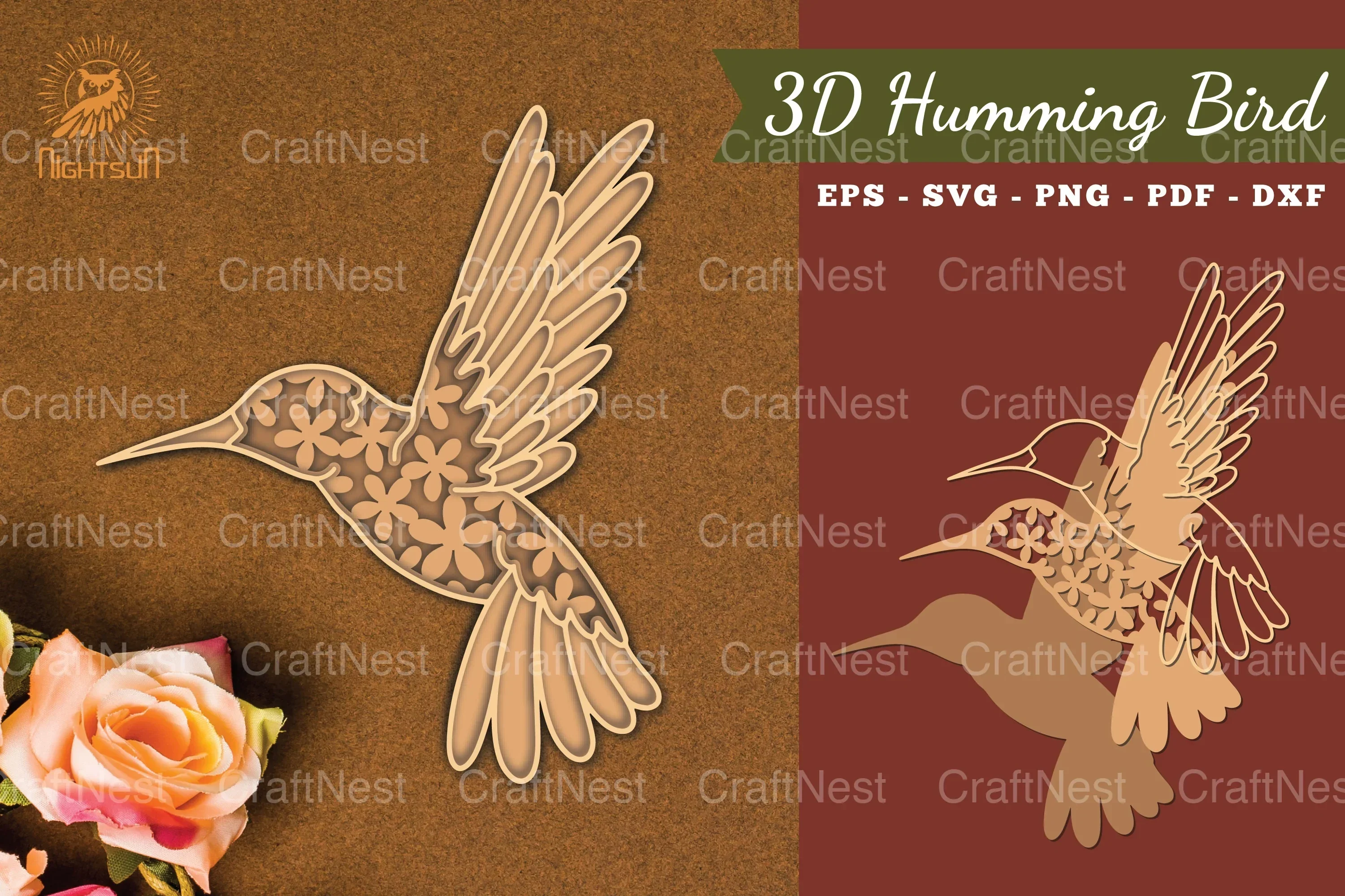 Hummingbird 3D Lasercut Clipart Bundle