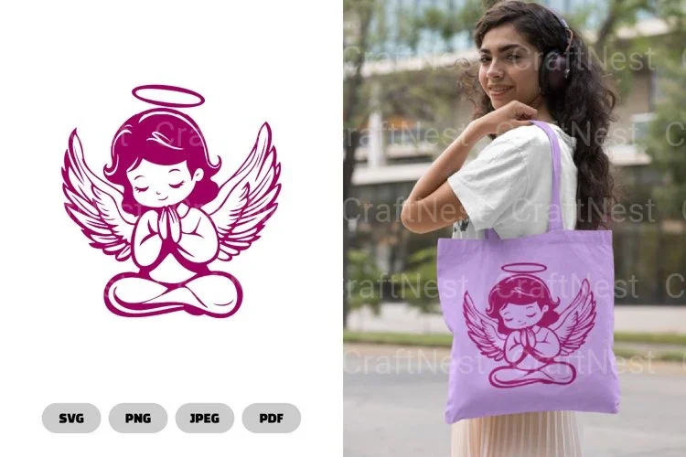 Isolated Praying Angel Stencil Clipart Bundle