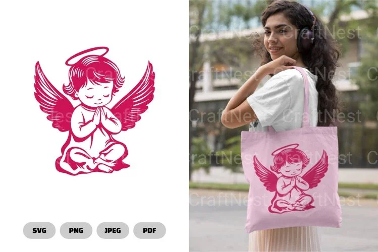 Isolated Praying Angel Stencil Clipart Bundle