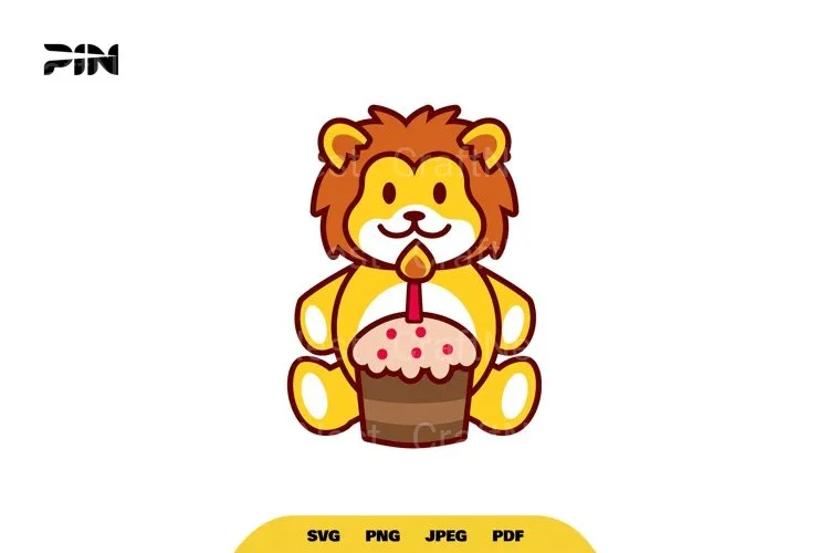 Kawaii Birthday Lion Animal Clipart Bundle