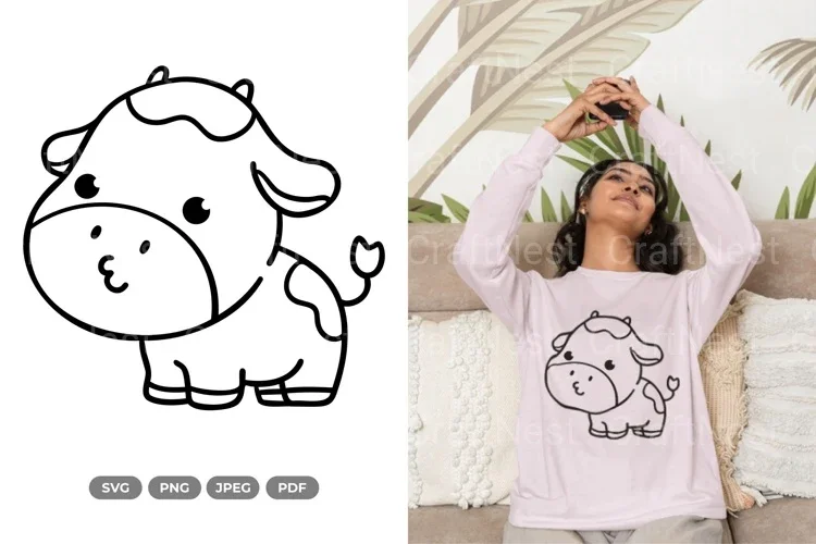 Kawaii Cow Doodle Animal Clipart Bundle