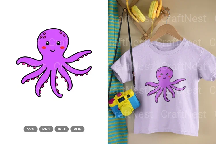 Kawaii Octopus Sea Animal Decal Clipart Bundle