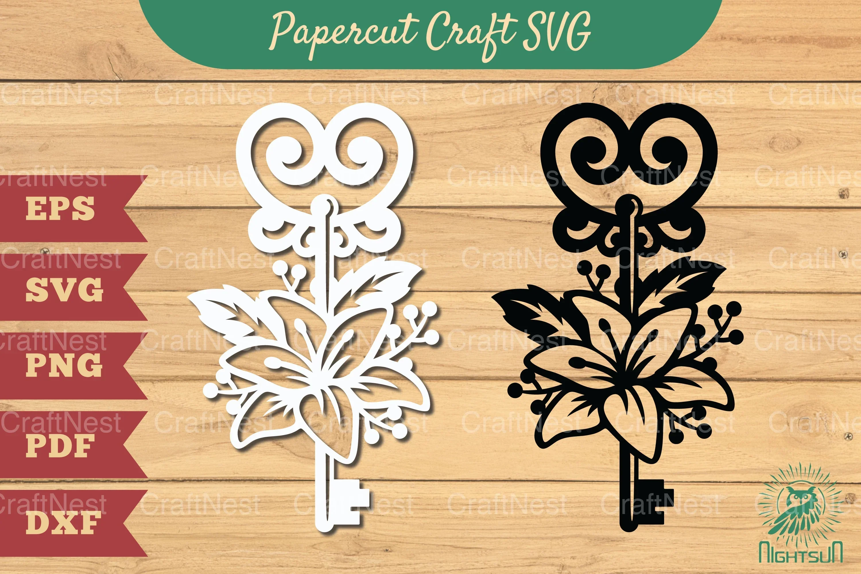 Key with Flower Papercut SVG Bundle