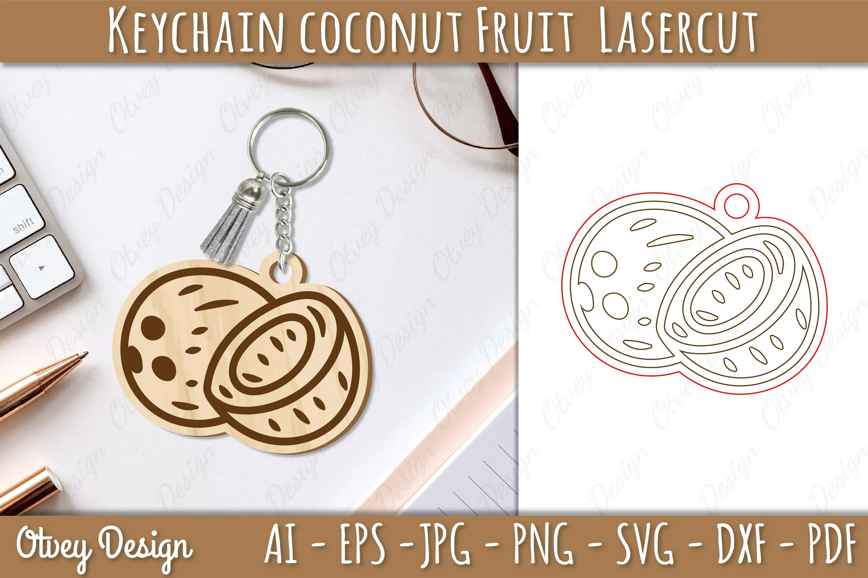 Keychain Coconut Fruit Lasercut SVG Bundle