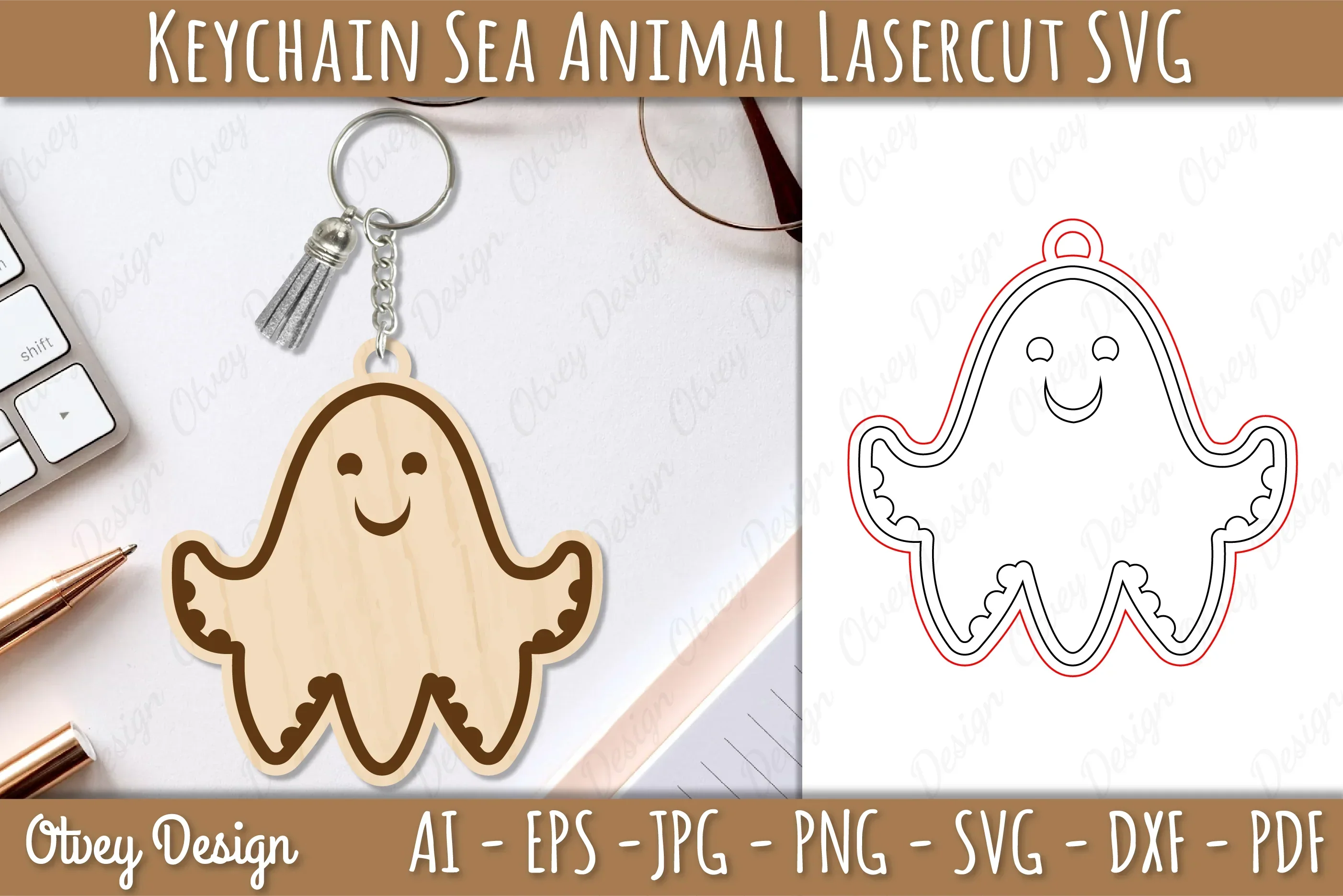 Keychain Sea Animal Lasercut SVG Bundle