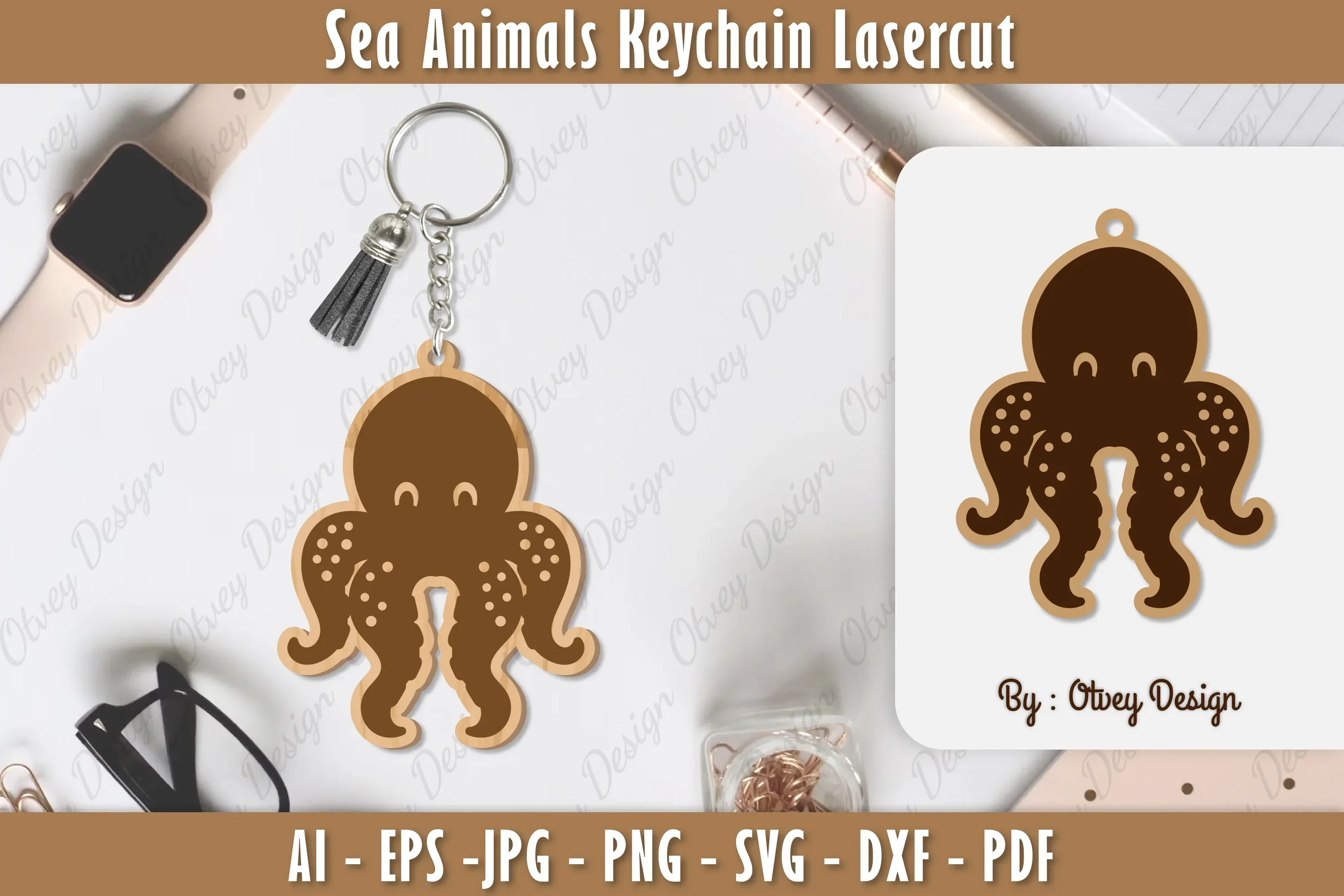 Keychain Sea Animals Laser Cut SVG Bundle