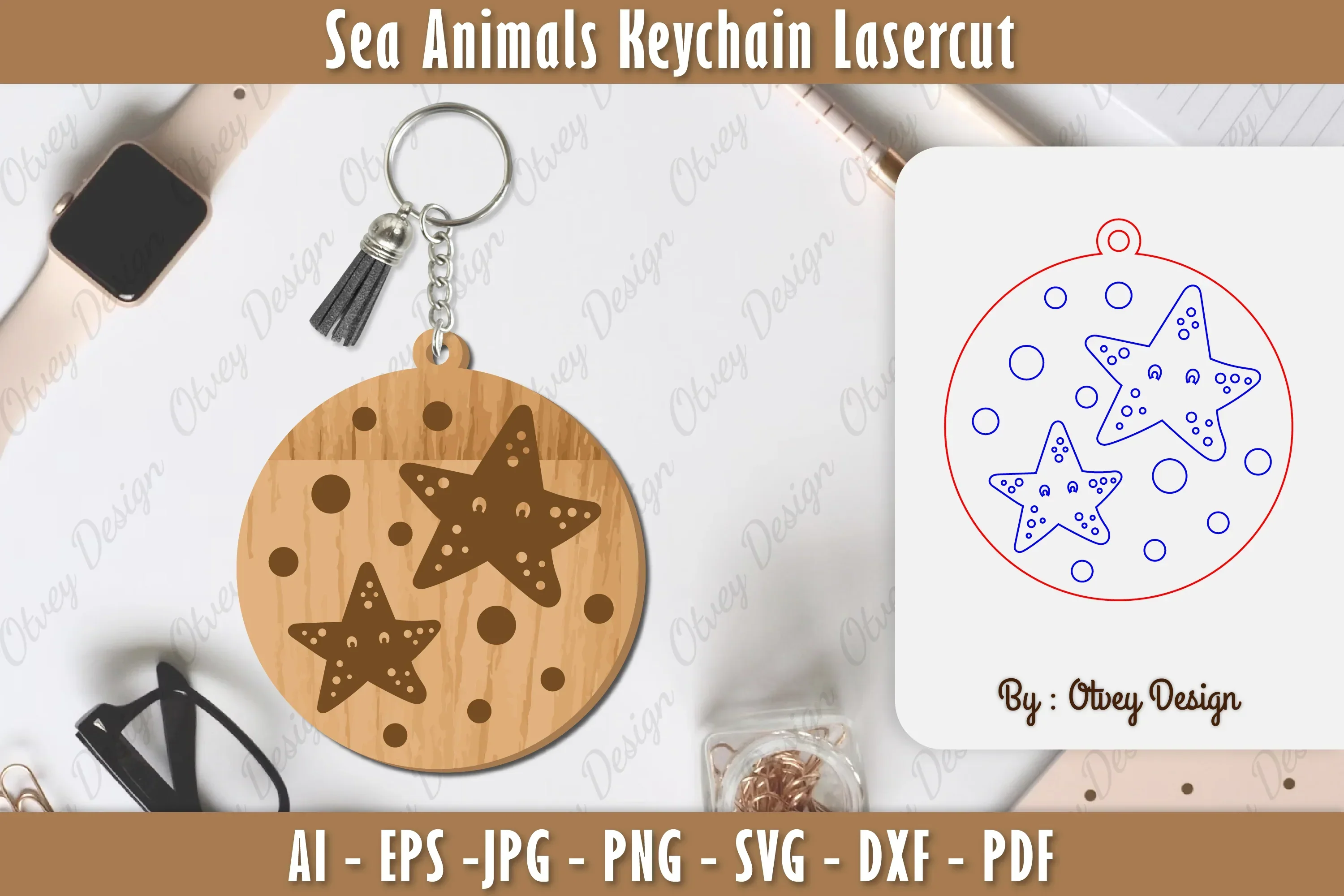 Keychain Sea Animals Laser Cut SVG Bundle