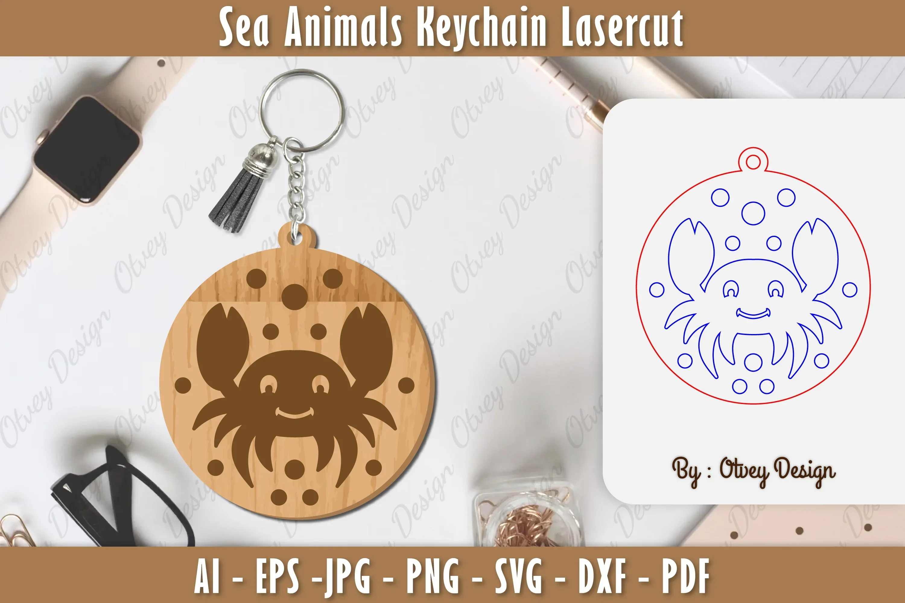 Keychain Sea Animals Laser Cut SVG Bundle