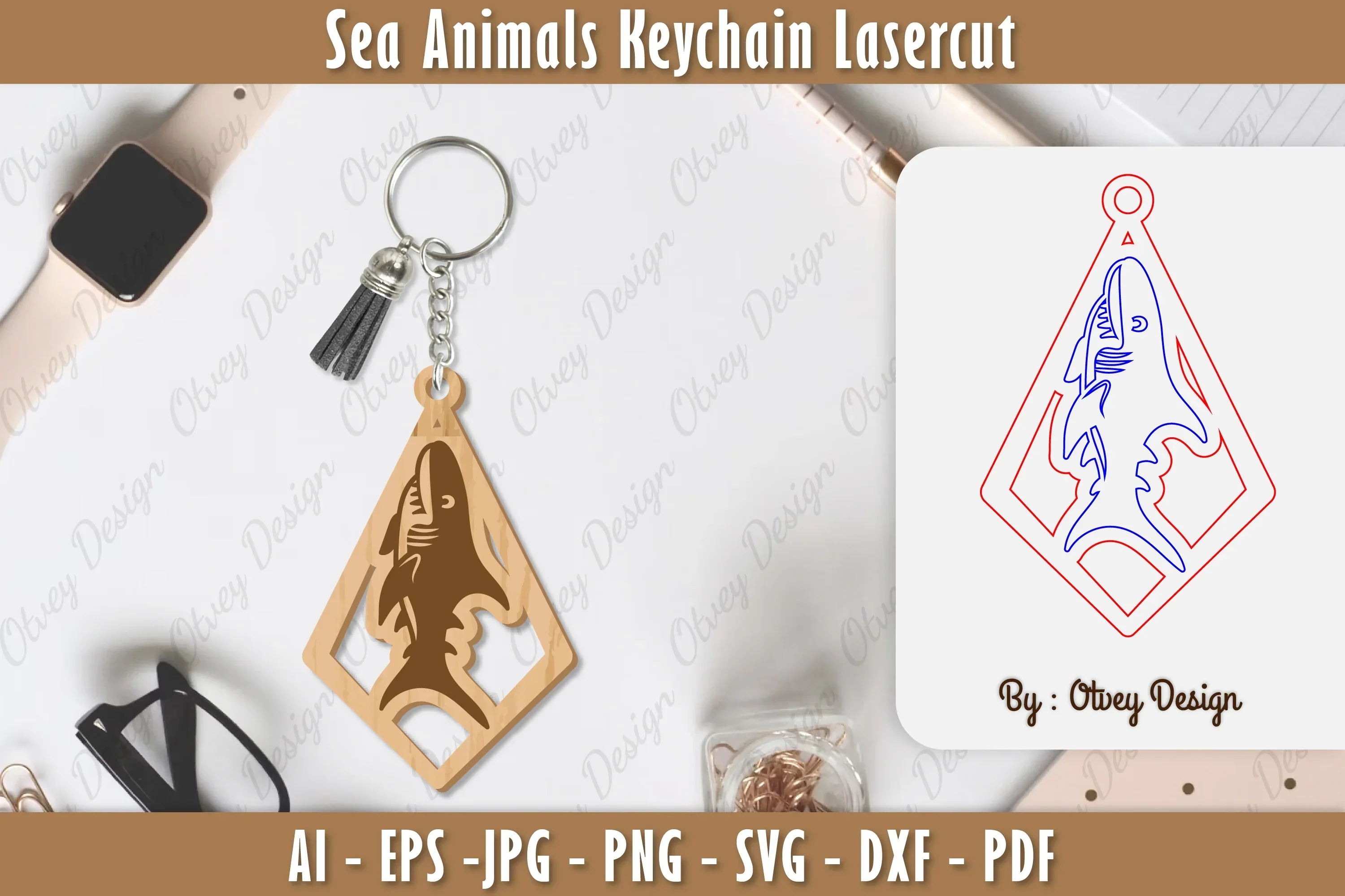 Keychain Sea Animals Laser Cut SVG Bundle