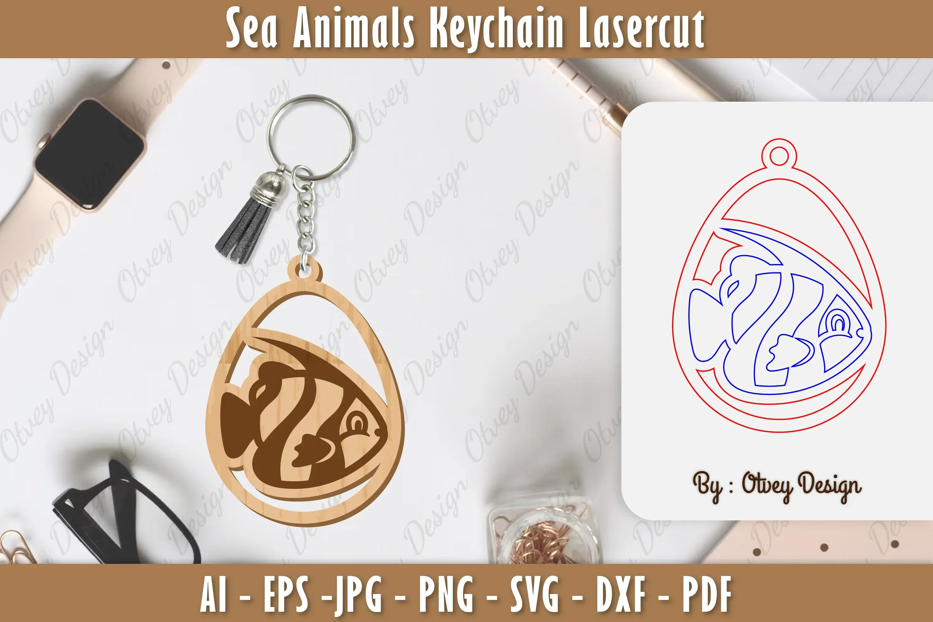 Keychain Sea Animals Laser Cut SVG Bundle
