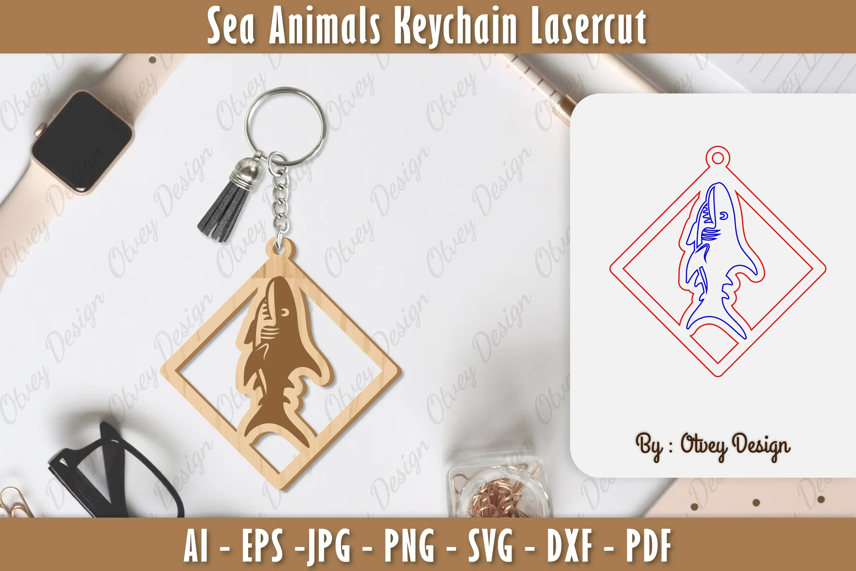 Keychain Sea Animals Laser Cut SVG Bundle