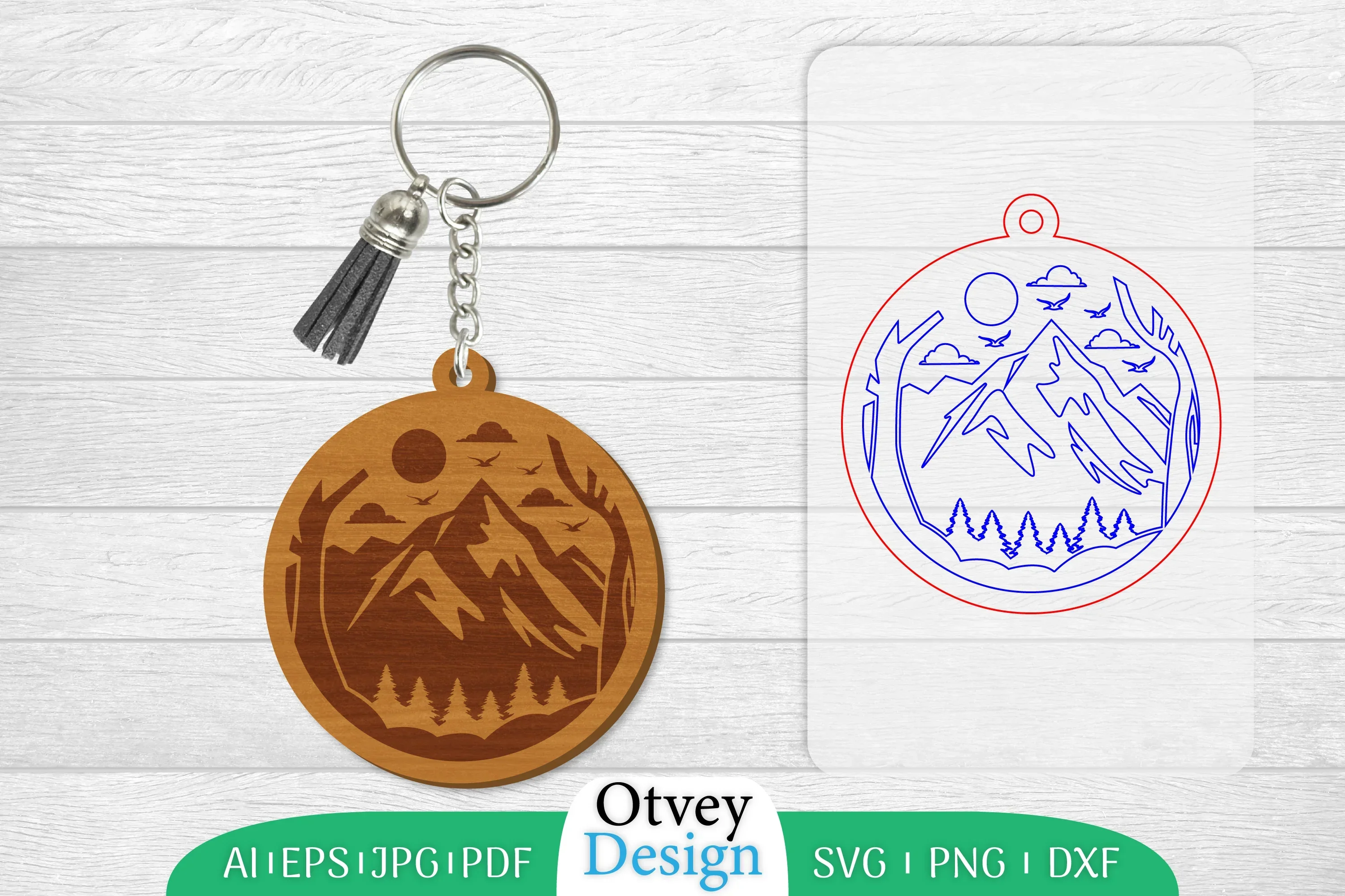Keychain Sunset Mountain Lasercut SVG Bundle
