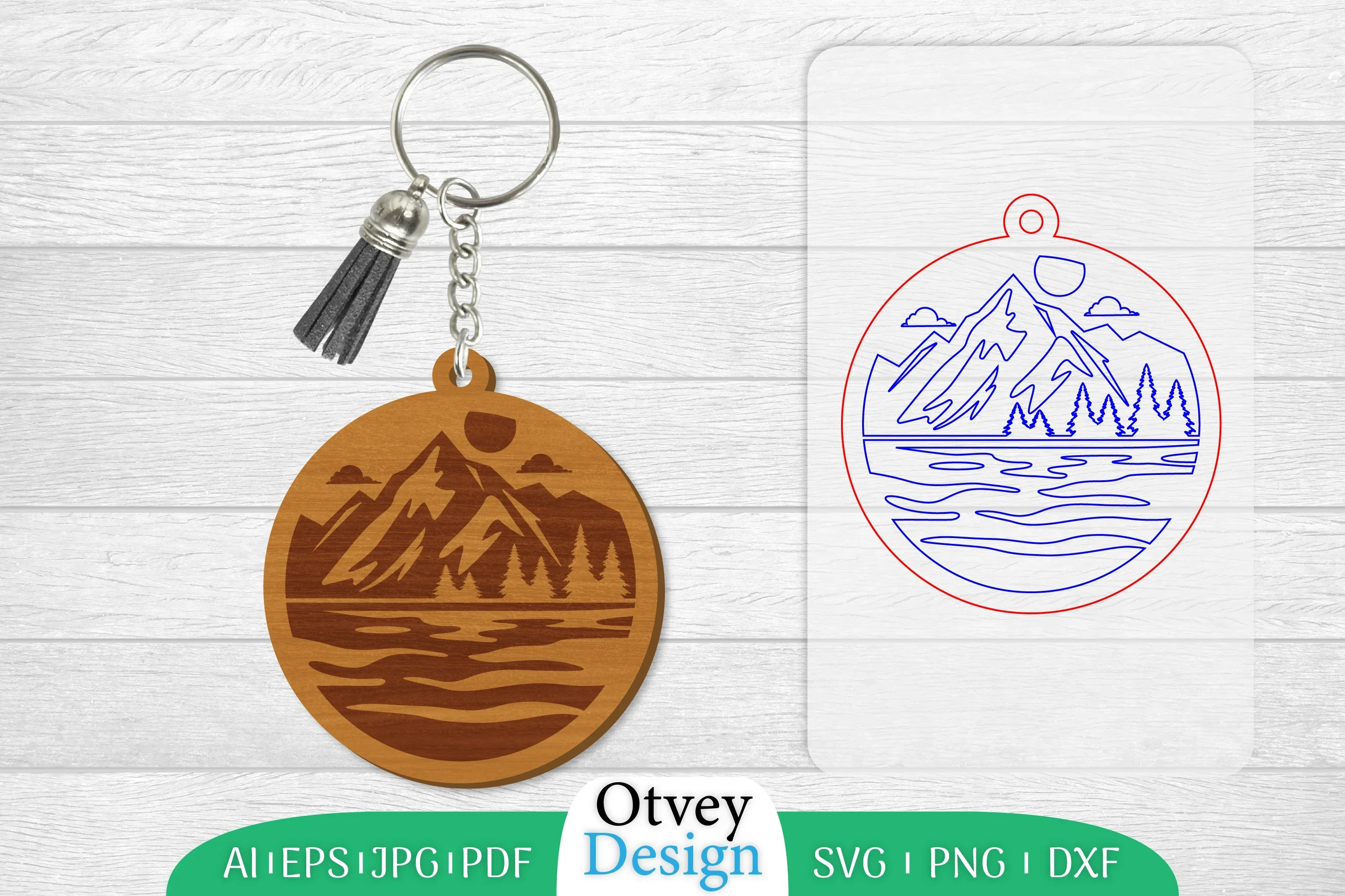 Keychain Sunset Mountain Lasercut SVG Bundle