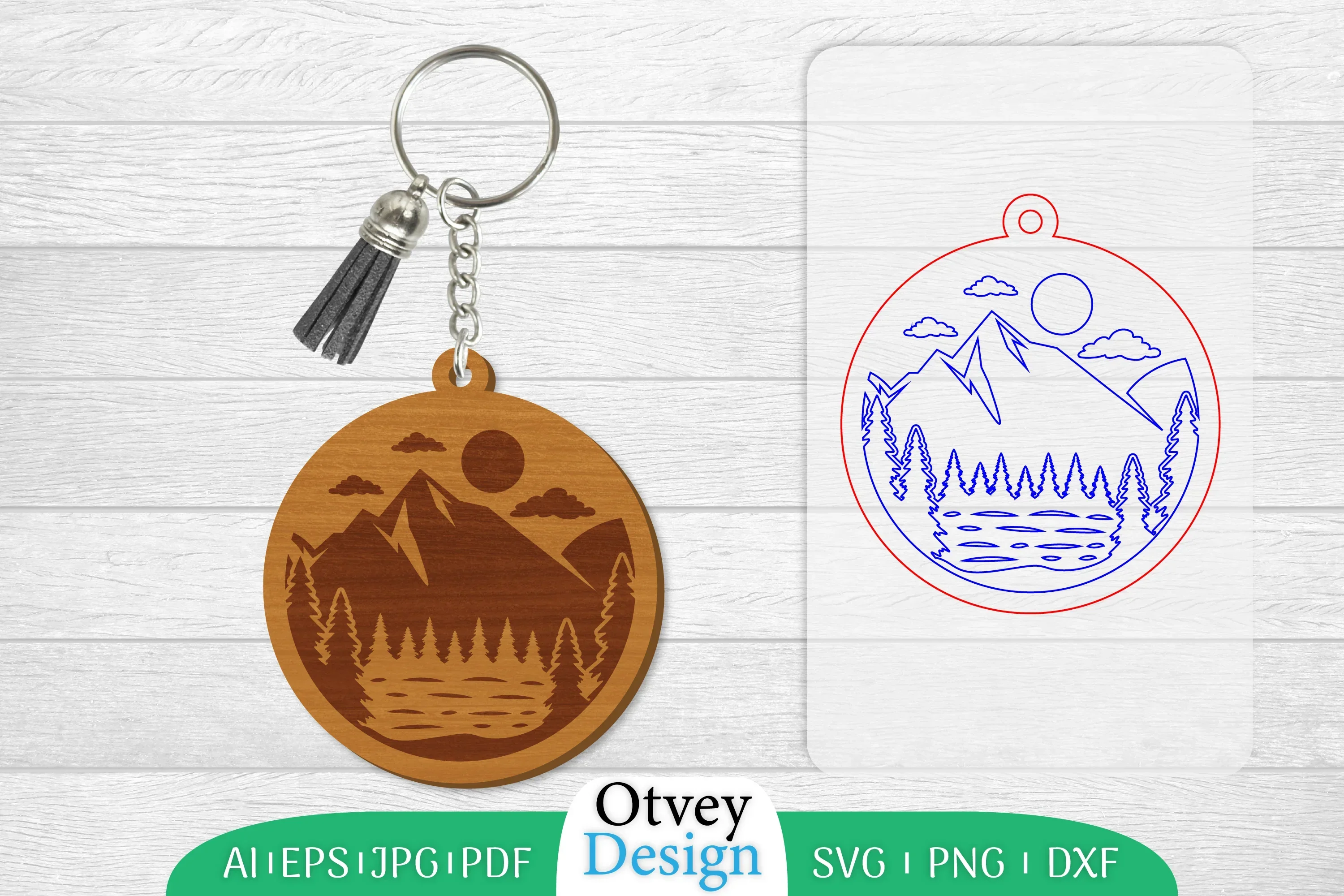 Keychain Sunset Mountain Lasercut SVG Bundle