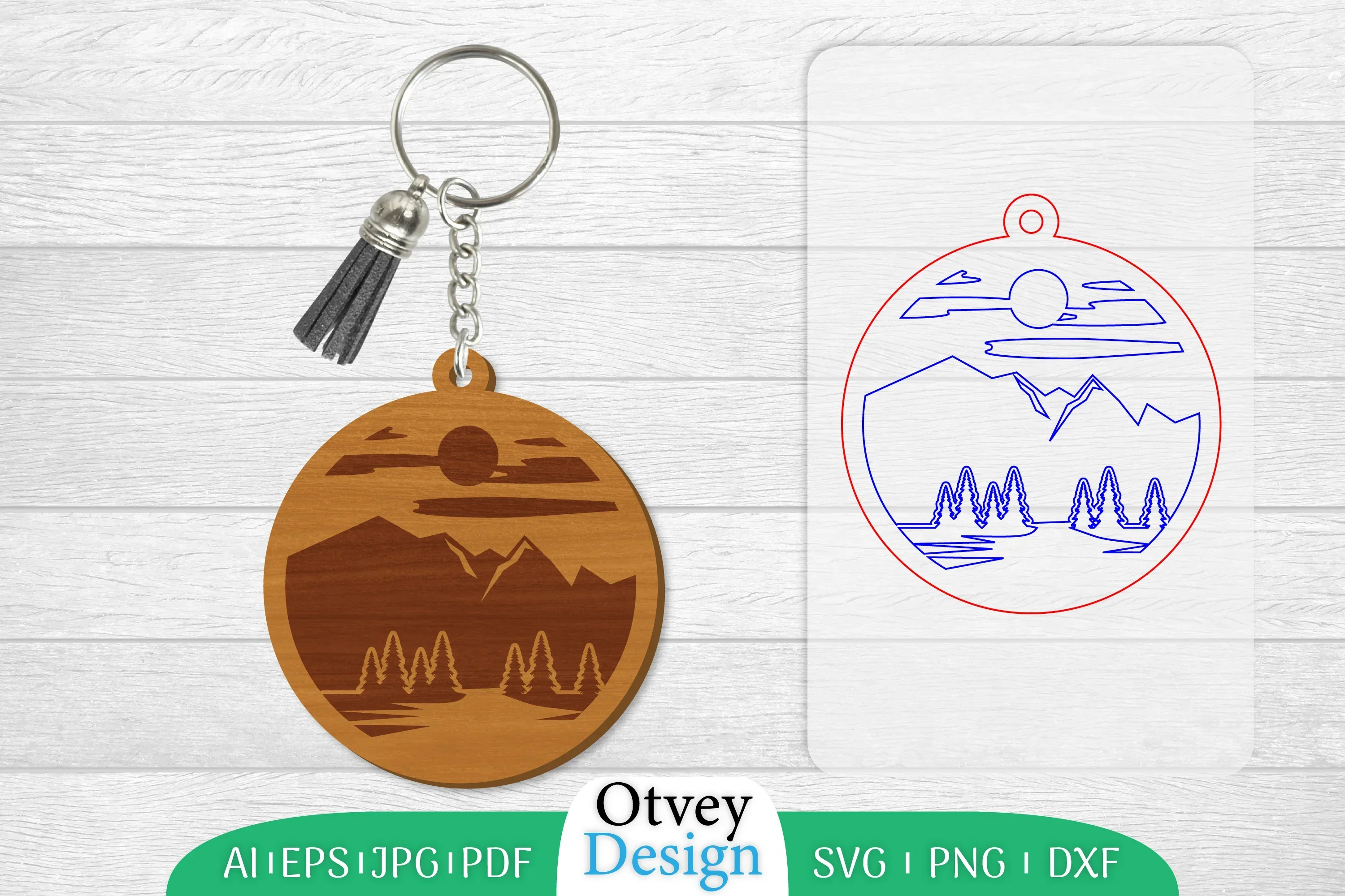 Keychain Sunset Mountain Lasercut SVG Bundle